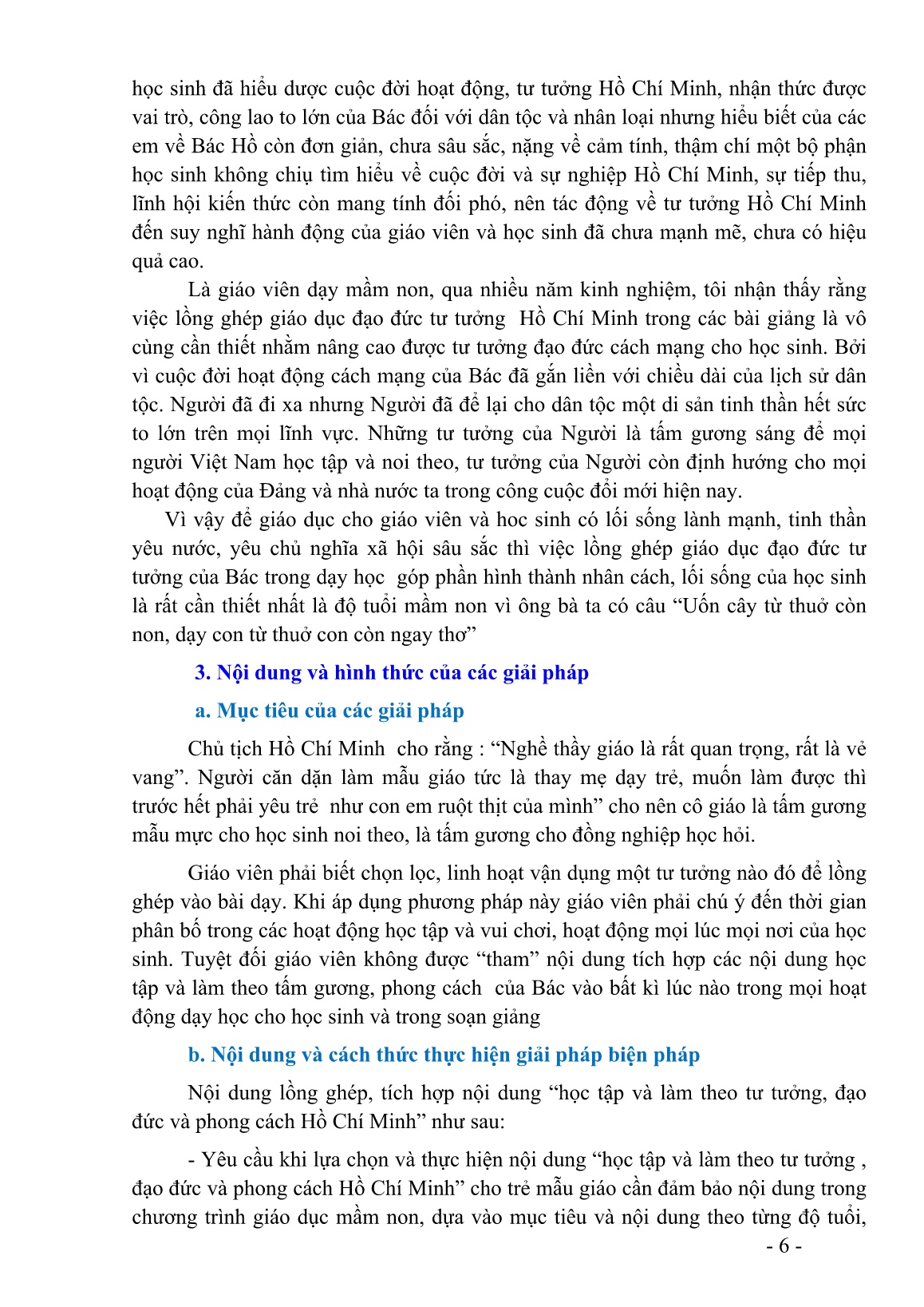 SKKN Một số biện pháp tích hợp nội dung học tập và làm theo tư tưởng, đạo đức và phong cách Hồ Chí Minh trong giáo dục mầm non trang 6