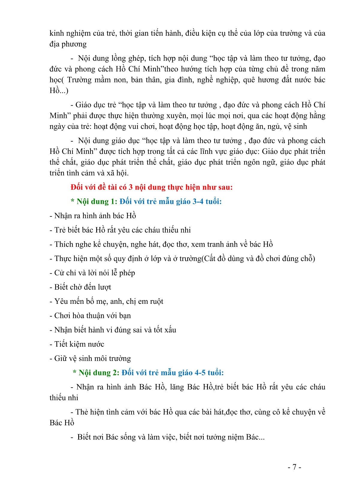 SKKN Một số biện pháp tích hợp nội dung học tập và làm theo tư tưởng, đạo đức và phong cách Hồ Chí Minh trong giáo dục mầm non trang 7