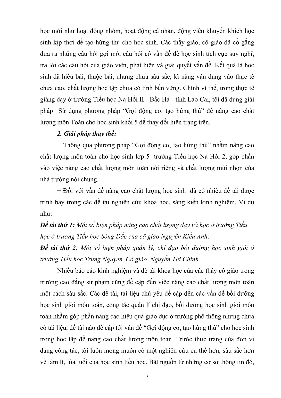 SKKN Nâng cao chất lượng môn Toán cho học sinh Lớp 5 trường Tiểu học Na Hối II thông qua phương pháp “ Gợi động cơ, tạo hứng thú trang 7