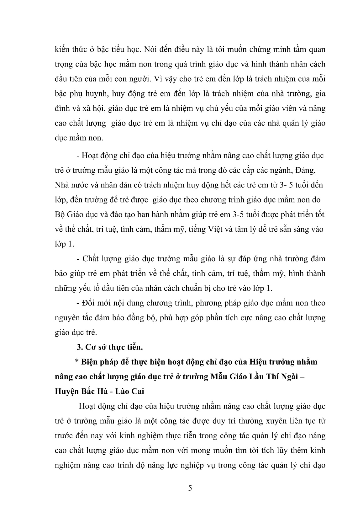 Sáng kiến kinh nghiệm Hoạt động chỉ đạo của hiệu trưởng nhằm nâng cao chất lượng giáo dục trẻ ở trường Mẫu Giáo trang 5