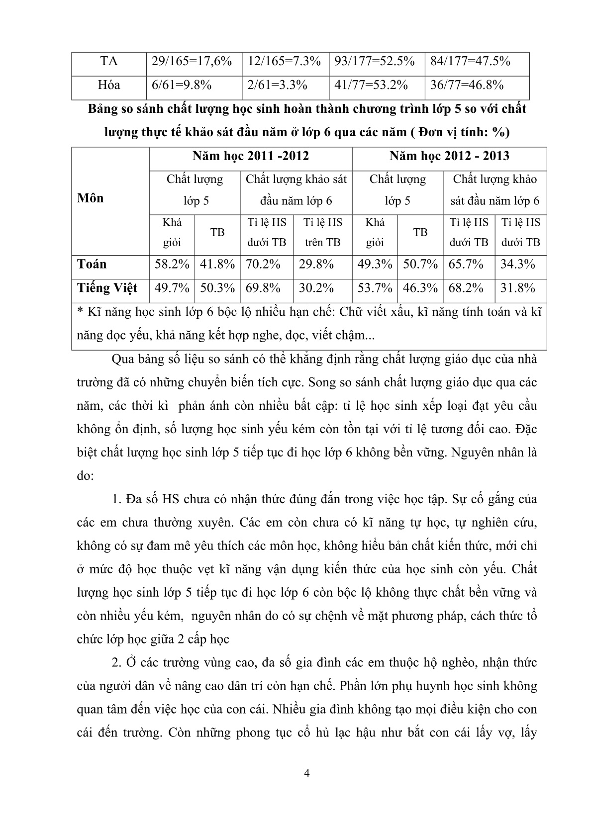 SKKN Một số biện pháp chỉ đạo nâng cao chất lượng giáo dục đại trà đảm bảo tính bền vững ở trường THCS trang 4