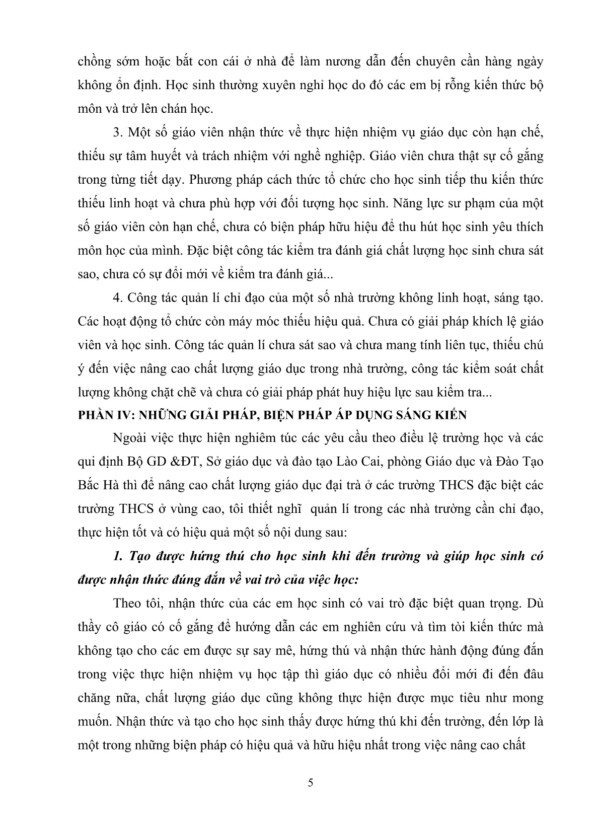 SKKN Một số biện pháp chỉ đạo nâng cao chất lượng giáo dục đại trà đảm bảo tính bền vững ở trường THCS trang 5