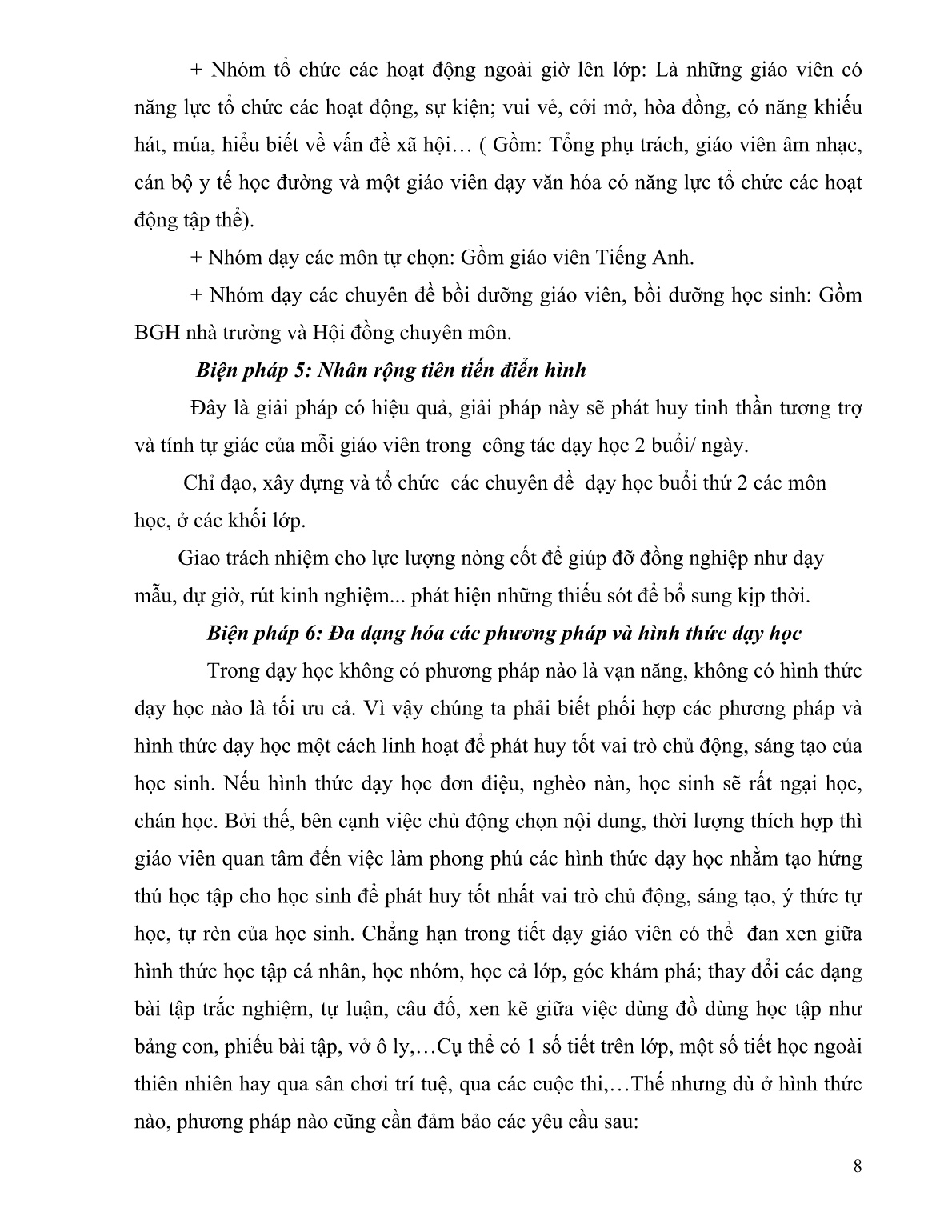 Sáng kiến kinh nghiệm Một số biện pháp giúp giáo viên Tiểu học tổ chức dạy học 2 buổi/ ngày có hiệu quả trang 8