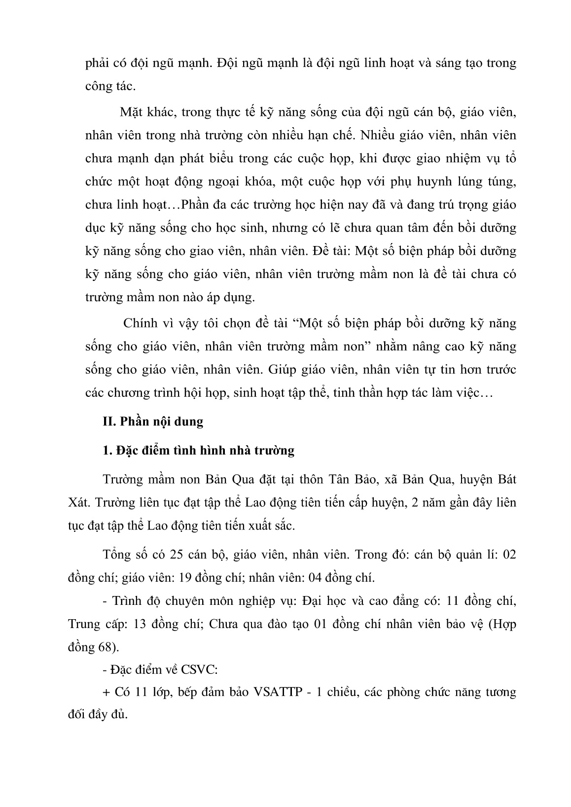 Sáng kiến kinh nghiệm Một số biện pháp bồi dưỡng kỹ năng sống cho giáo viên, nhân viên trường mầm non trang 2