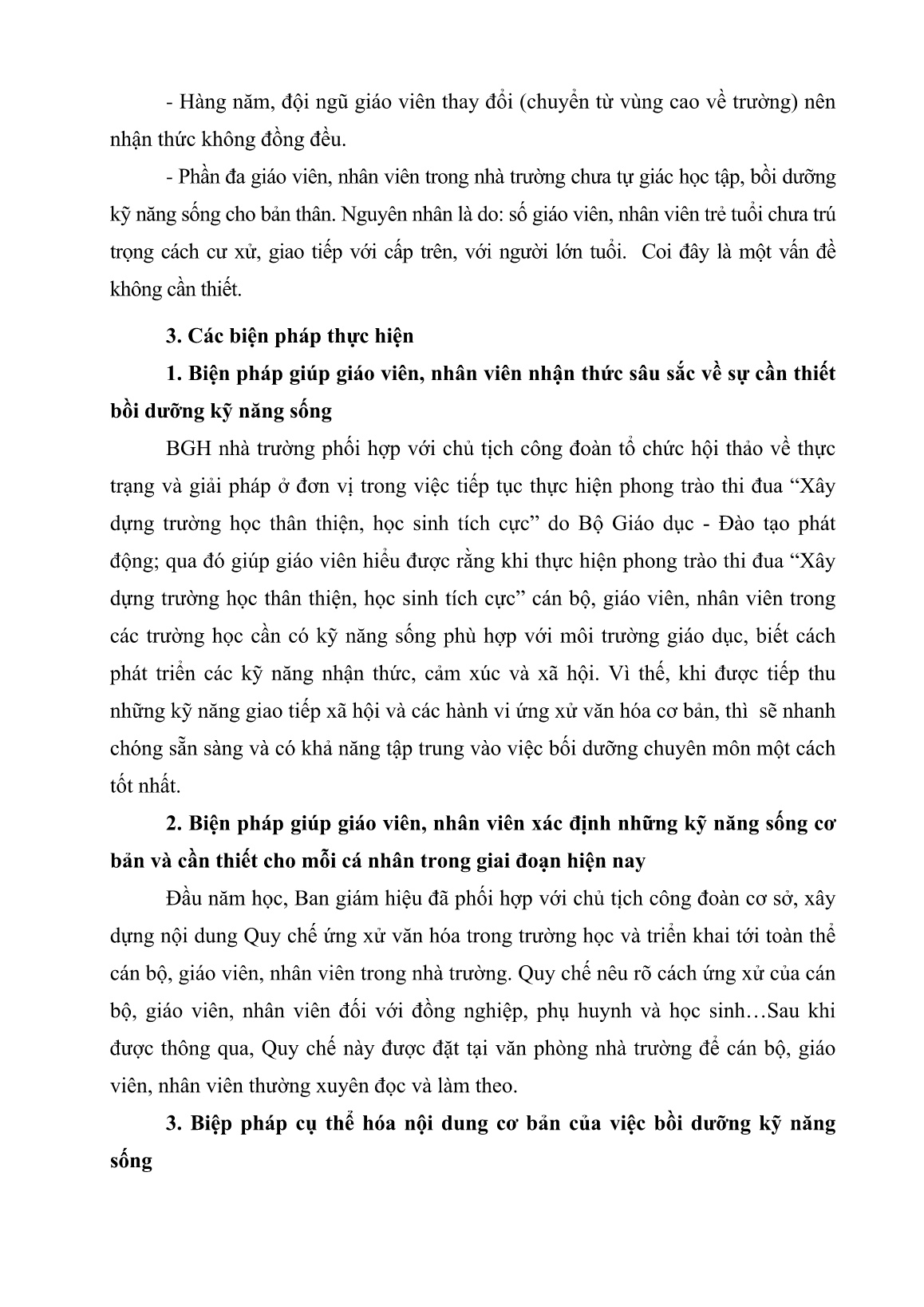 Sáng kiến kinh nghiệm Một số biện pháp bồi dưỡng kỹ năng sống cho giáo viên, nhân viên trường mầm non trang 5