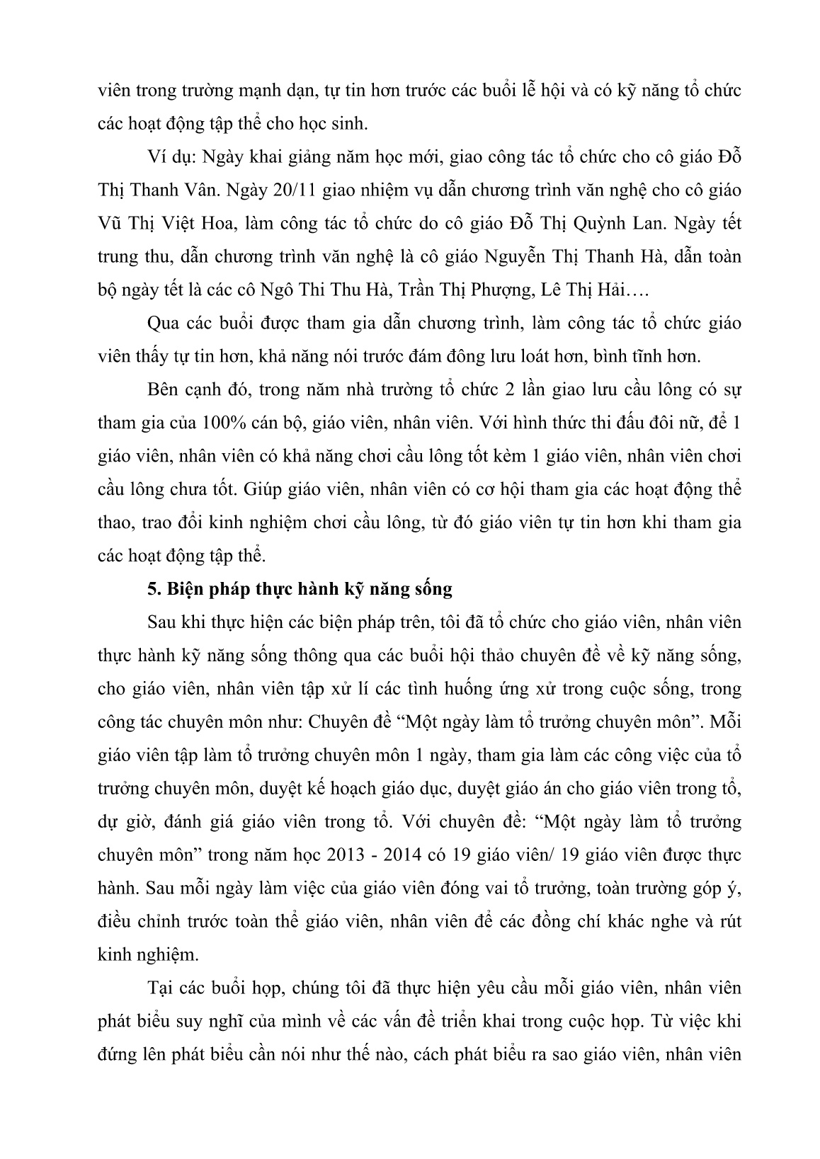 Sáng kiến kinh nghiệm Một số biện pháp bồi dưỡng kỹ năng sống cho giáo viên, nhân viên trường mầm non trang 7