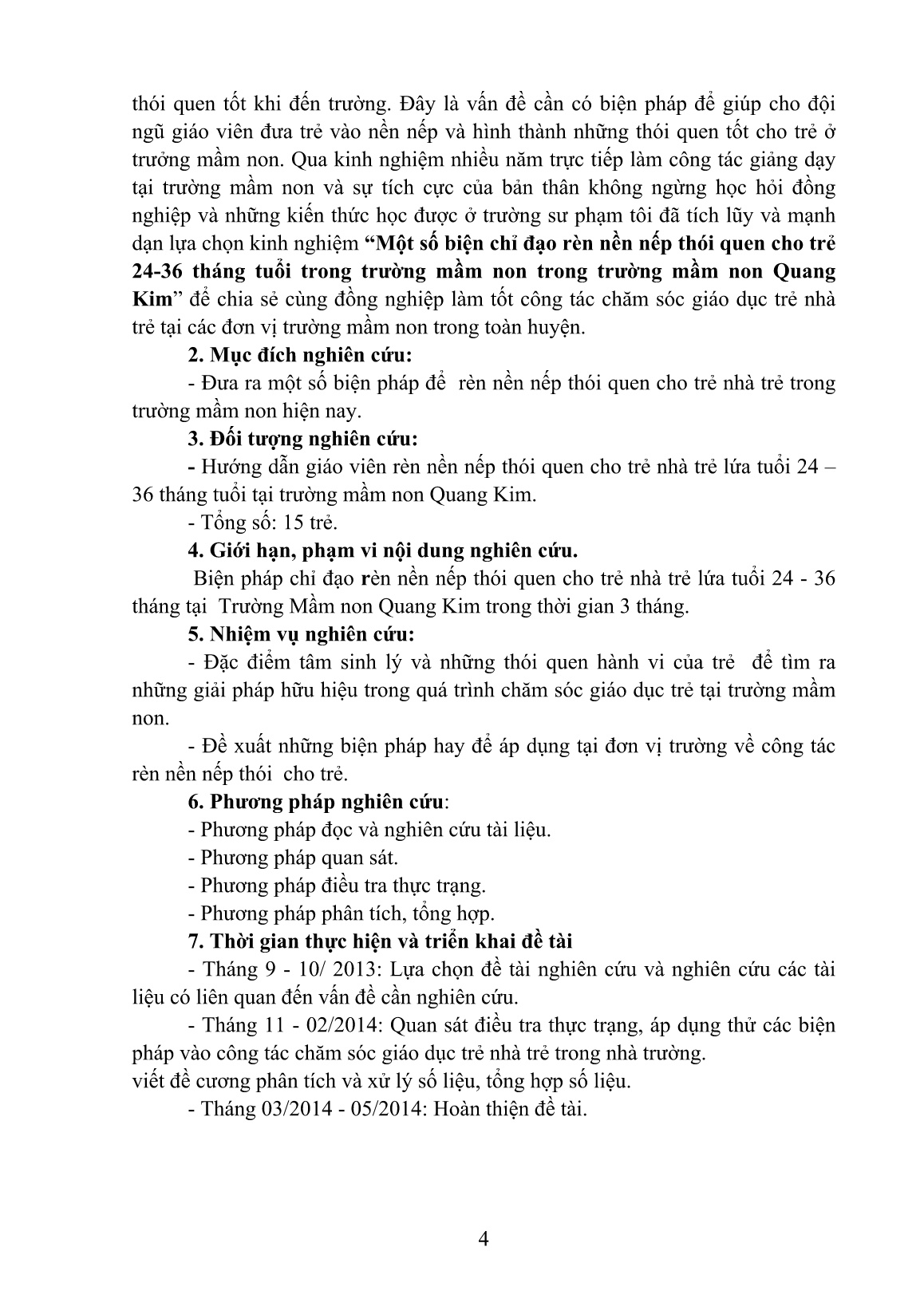 SKKN Một số biện pháp chỉ đạo rèn nền nếp thói quen cho trẻ 24-36 tháng tuổi trong trường mầm non trong trường mầm non Quang Kim trang 4