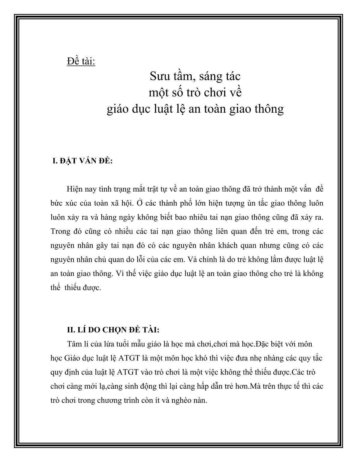 Sáng kiến kinh nghiệm Sưu tầm, sáng tác một số trò chơi về giáo dục luật lệ an toàn giao thông trang 1