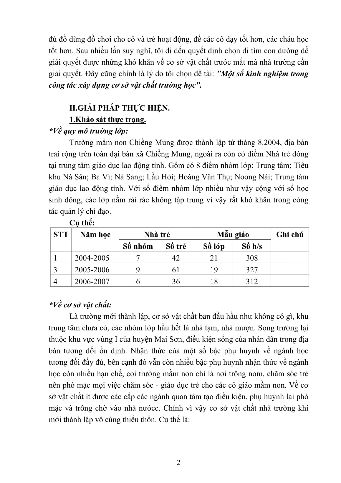 Sáng kiến kinh nghiệm Một số kinh nghiệm trong công tác xây dựng cơ sở vật chất trường học trang 2