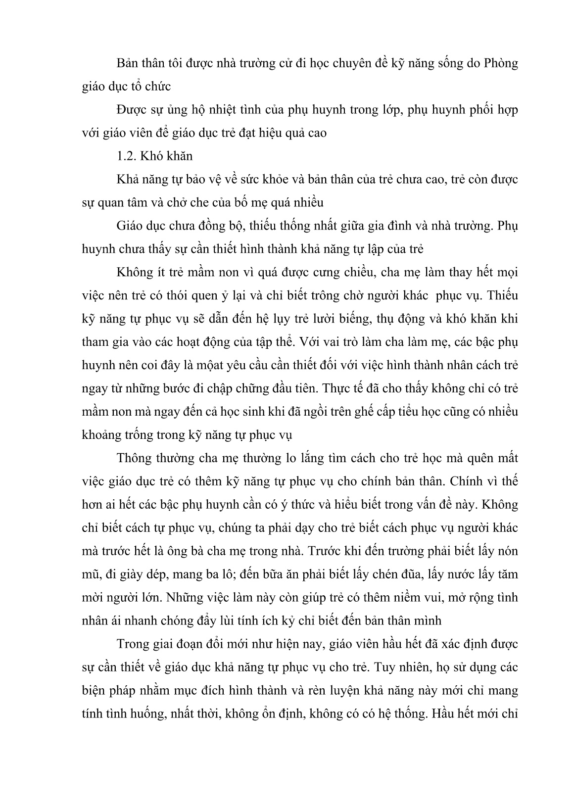 SKKN Giải pháp nâng cao kỹ năng tự phục vụ cho trẻ 5-6 tuổi C thông qua hoạt động hàng ngày tại trường mầm non Vĩnh Nguyên 1, Nha Trang trang 8