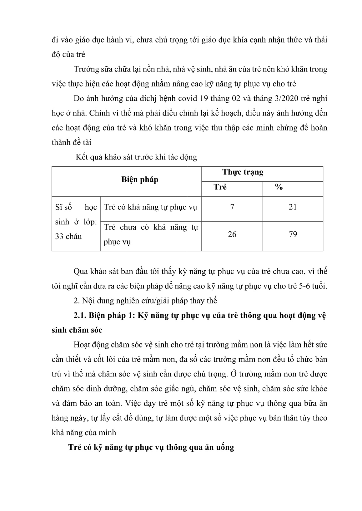 SKKN Giải pháp nâng cao kỹ năng tự phục vụ cho trẻ 5-6 tuổi C thông qua hoạt động hàng ngày tại trường mầm non Vĩnh Nguyên 1, Nha Trang trang 9