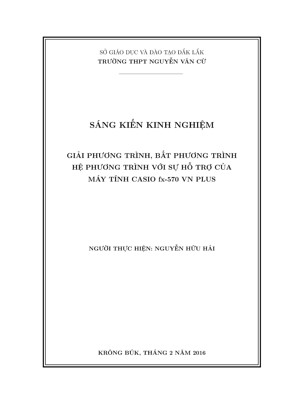 Sáng kiến kinh nghiệm Giải phương trình, bất phương trình hệ phương trình với sự hỗ trợ của máy tính CASIO fx-570 VN Plus trang 1