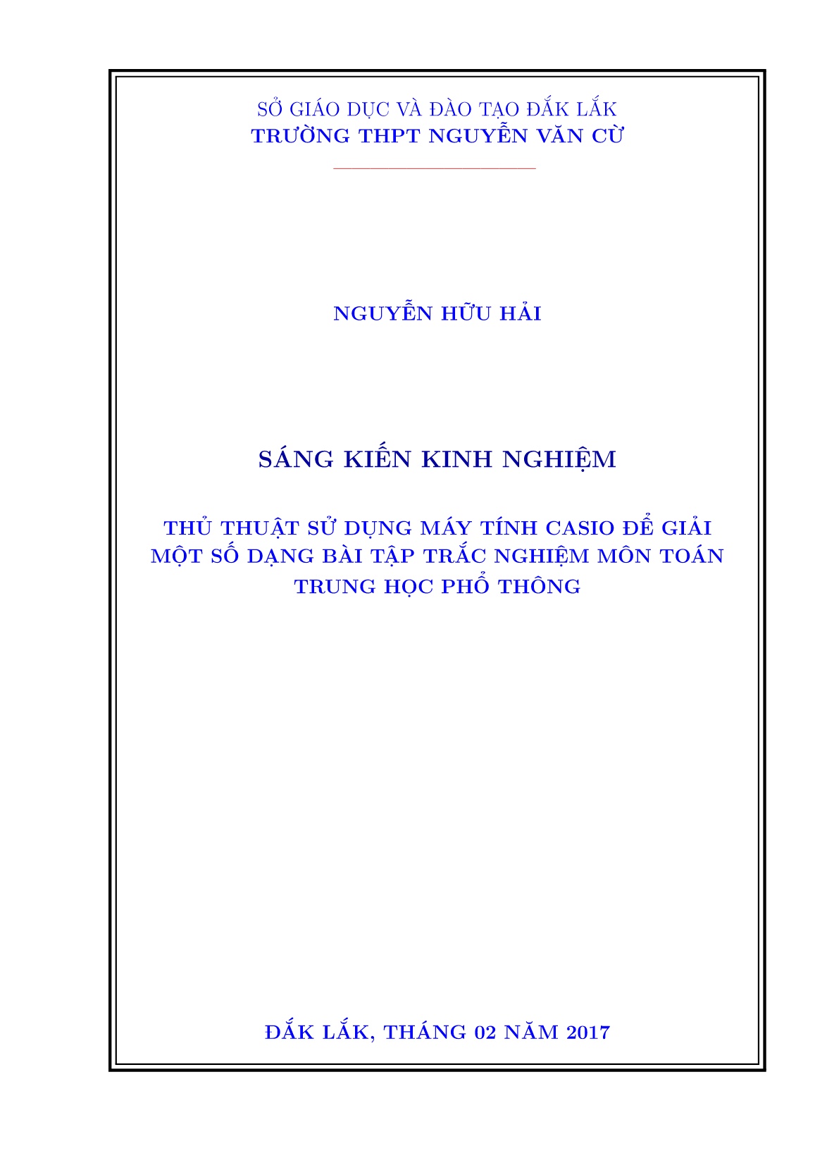 SKKN Thủ thuật sử dụng máy tính CASIO để giải một số dạng bài tập trắc nghiệm môn Toán trung học phổ thông trang 1