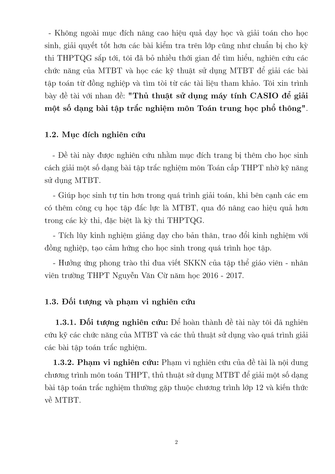 SKKN Thủ thuật sử dụng máy tính CASIO để giải một số dạng bài tập trắc nghiệm môn Toán trung học phổ thông trang 6