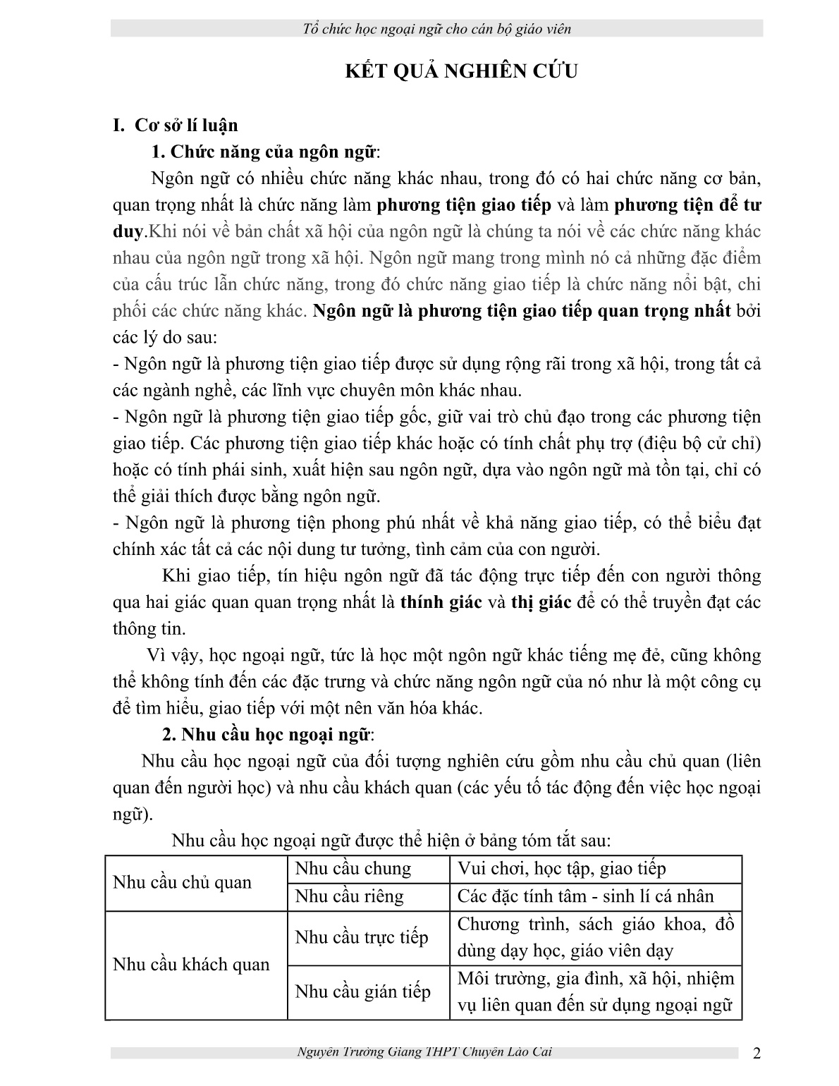 Sáng kiến kinh nghiệm Tổ chức học ngoại ngữ cho cán bộ giáo viên trong trường THPT chuyên Lào Cai trang 2