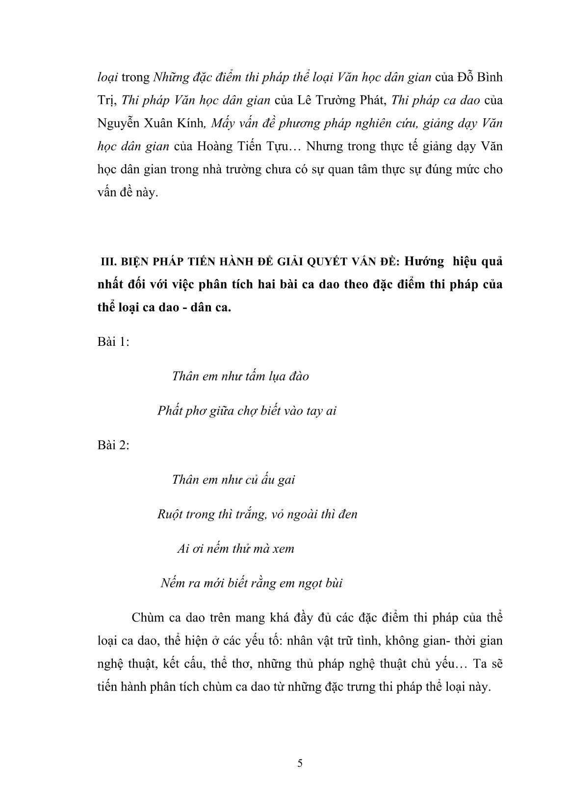 SKKN Hướng dẫn học sinh phân tích chùm ca dao than thân mở đầu bằng từ Thân em trong SGK Ngữ văn 10 theo đặc trưng thi pháp thể loại trang 5