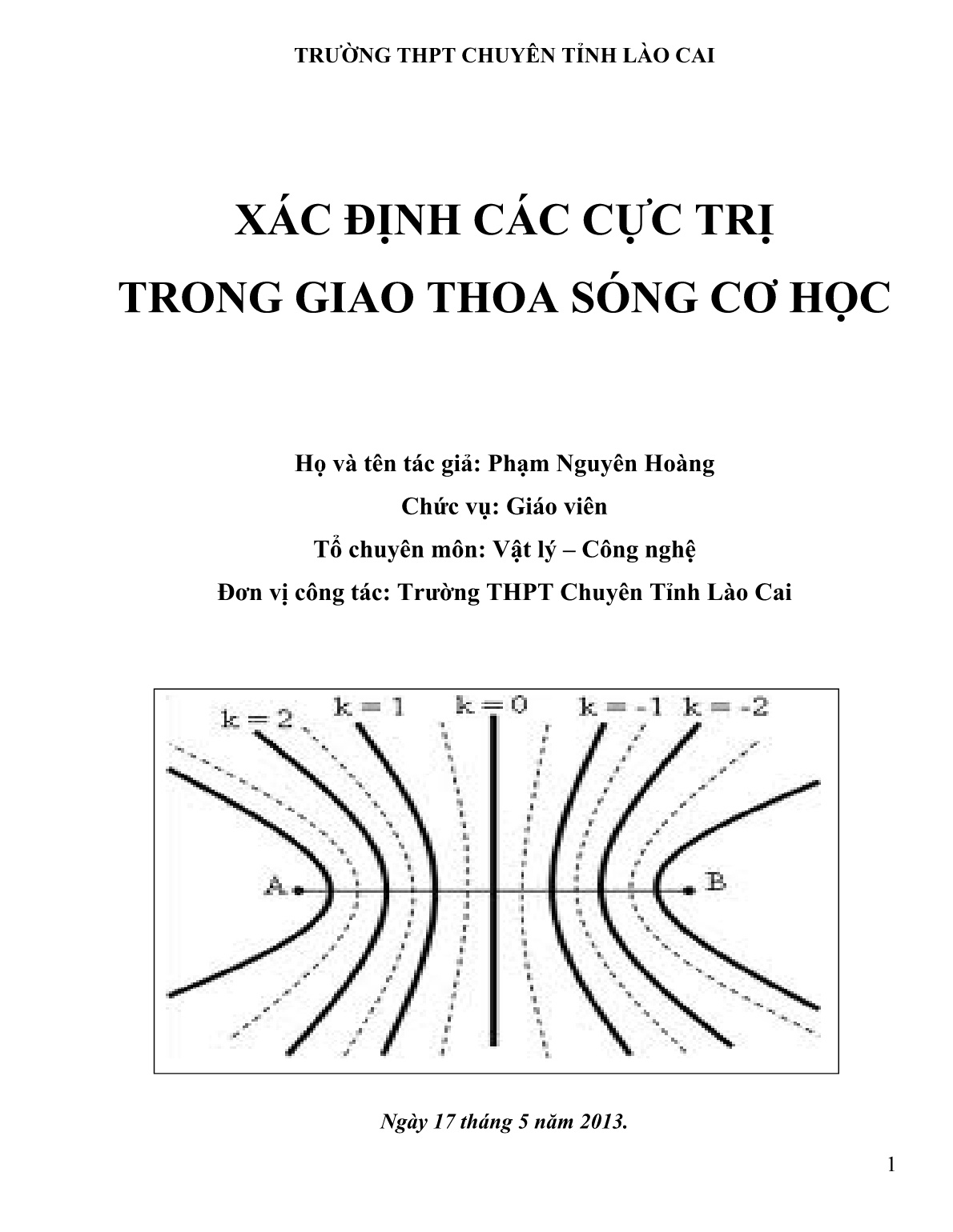 Sáng kiến kinh nghiệm Xác định các cực trị trong giao thoa sóng cơ học trang 1