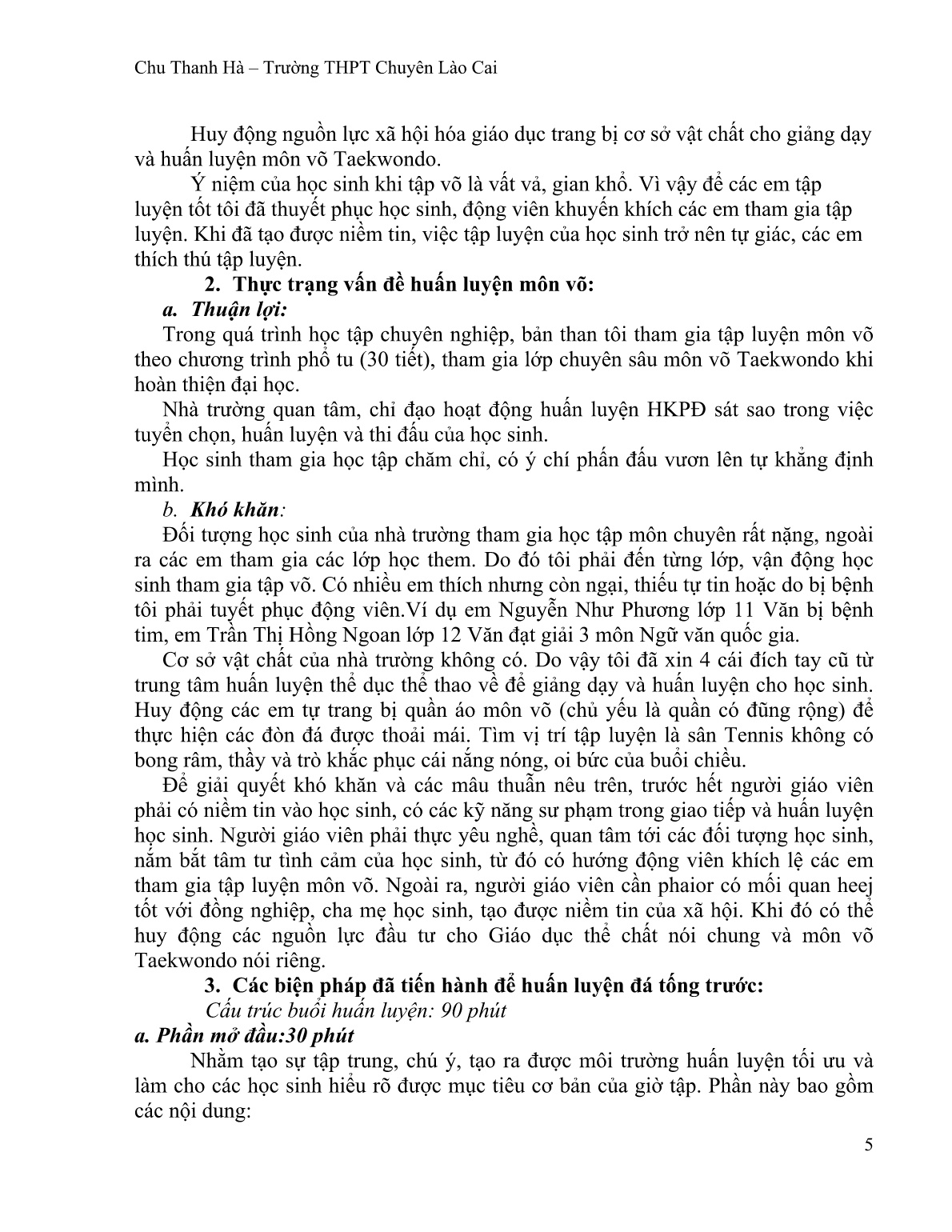 SKKN Phương pháp huấn luyện kỹ thuật đá tống trước môn võ Taekwondo cho học sinh trường THPT chuyên Lào Cai trang 5