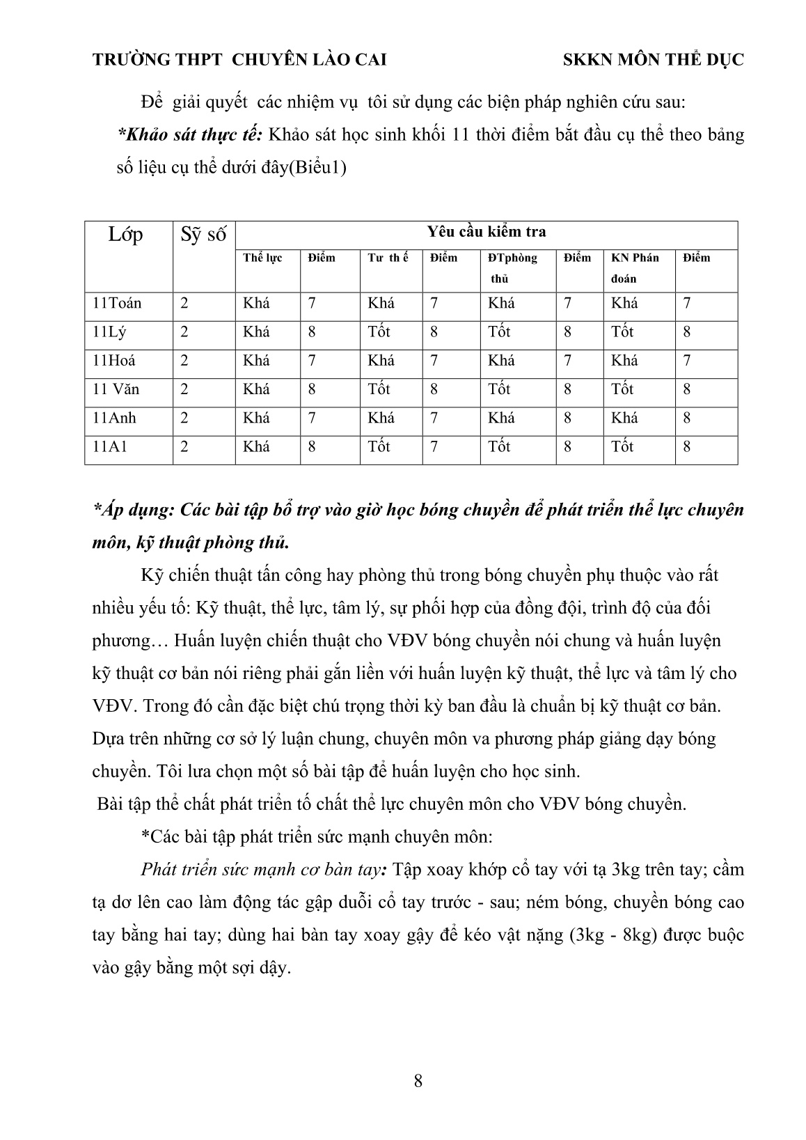 SKKN Một số bài tập huấn luyện chiến thuật phòng thủ cho đội tuyển bóng chuyền nữ học sinh trường THPT trang 8