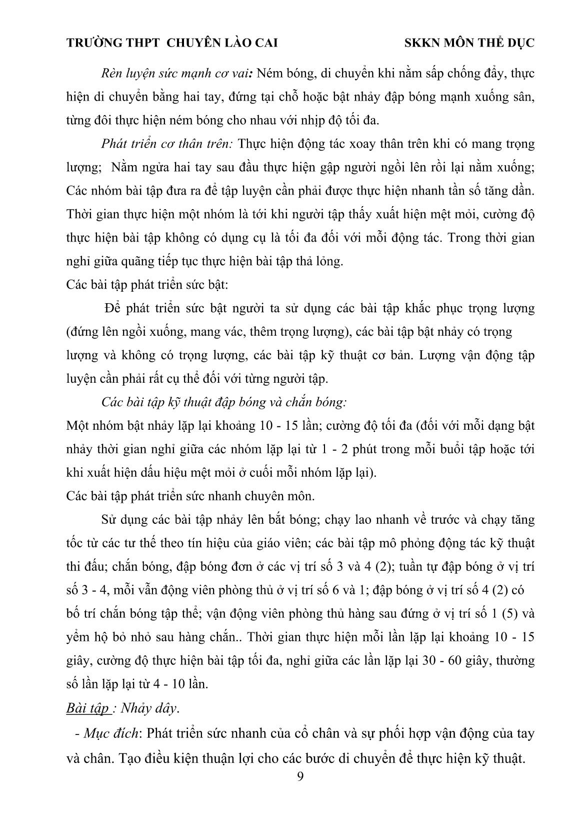 SKKN Một số bài tập huấn luyện chiến thuật phòng thủ cho đội tuyển bóng chuyền nữ học sinh trường THPT trang 9