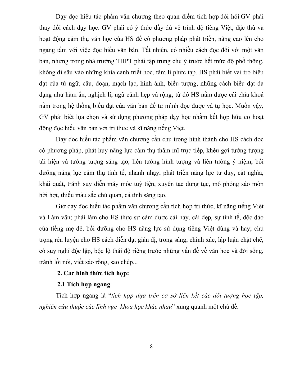 SKKN Dạy học môn Ngữ văn theo hướng tích hợp góp phần đổi mới PPDH và nâng cao chất lượng dạy và học của bộ môn trang 8