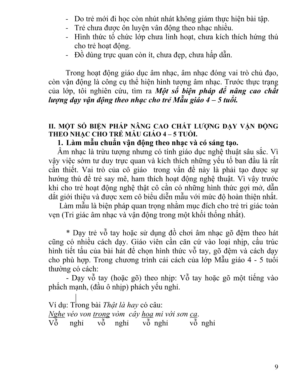 Sáng kiến kinh nghiệm Một số biện pháp nâng cao chất lượng dạy vận động theo nhạc cho trẻ Mẫu giáo 4-5 tuổi trang 9
