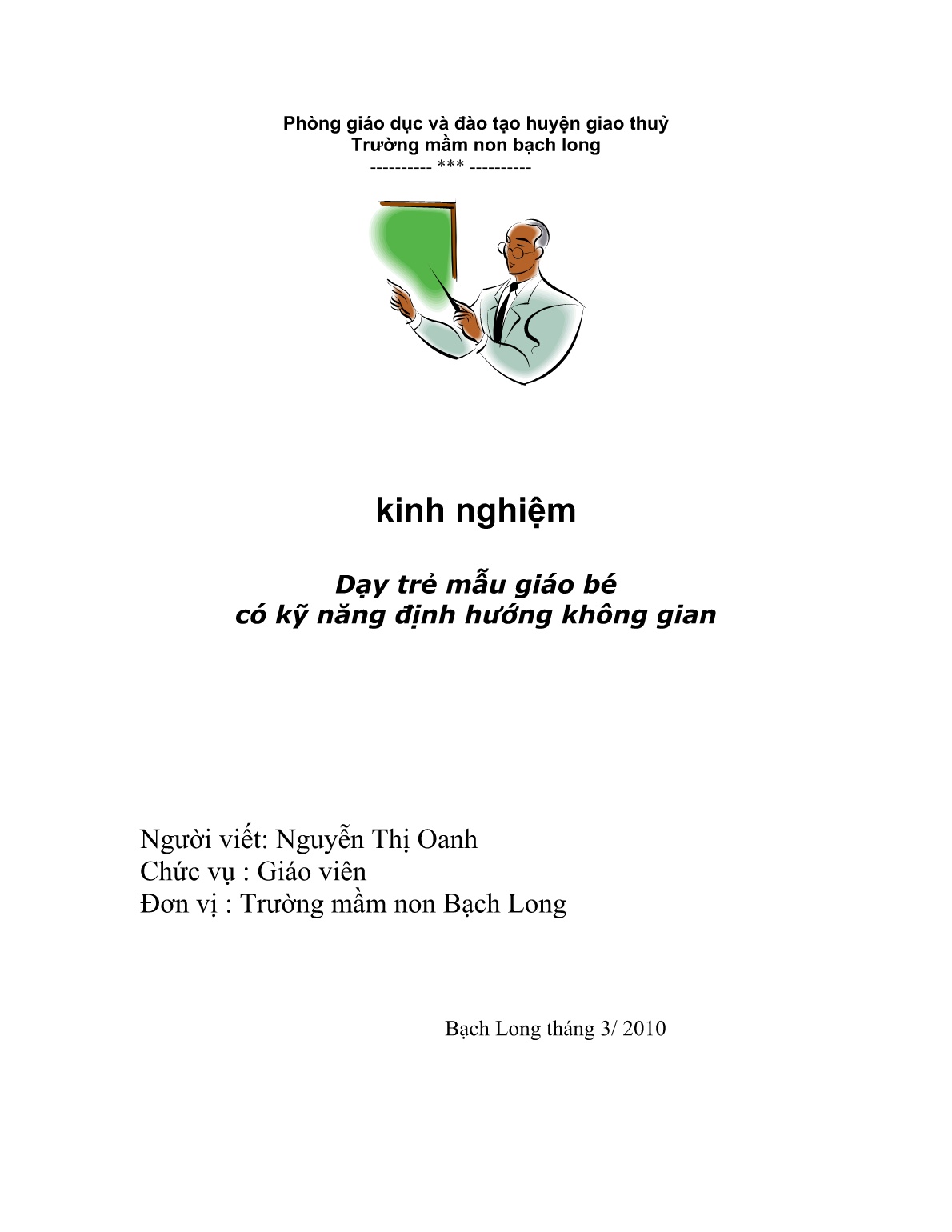 SKKN Kinh nghiệm dạy trẻ mẫu giáo bé có kỹ năng định hướng không gian trang 1