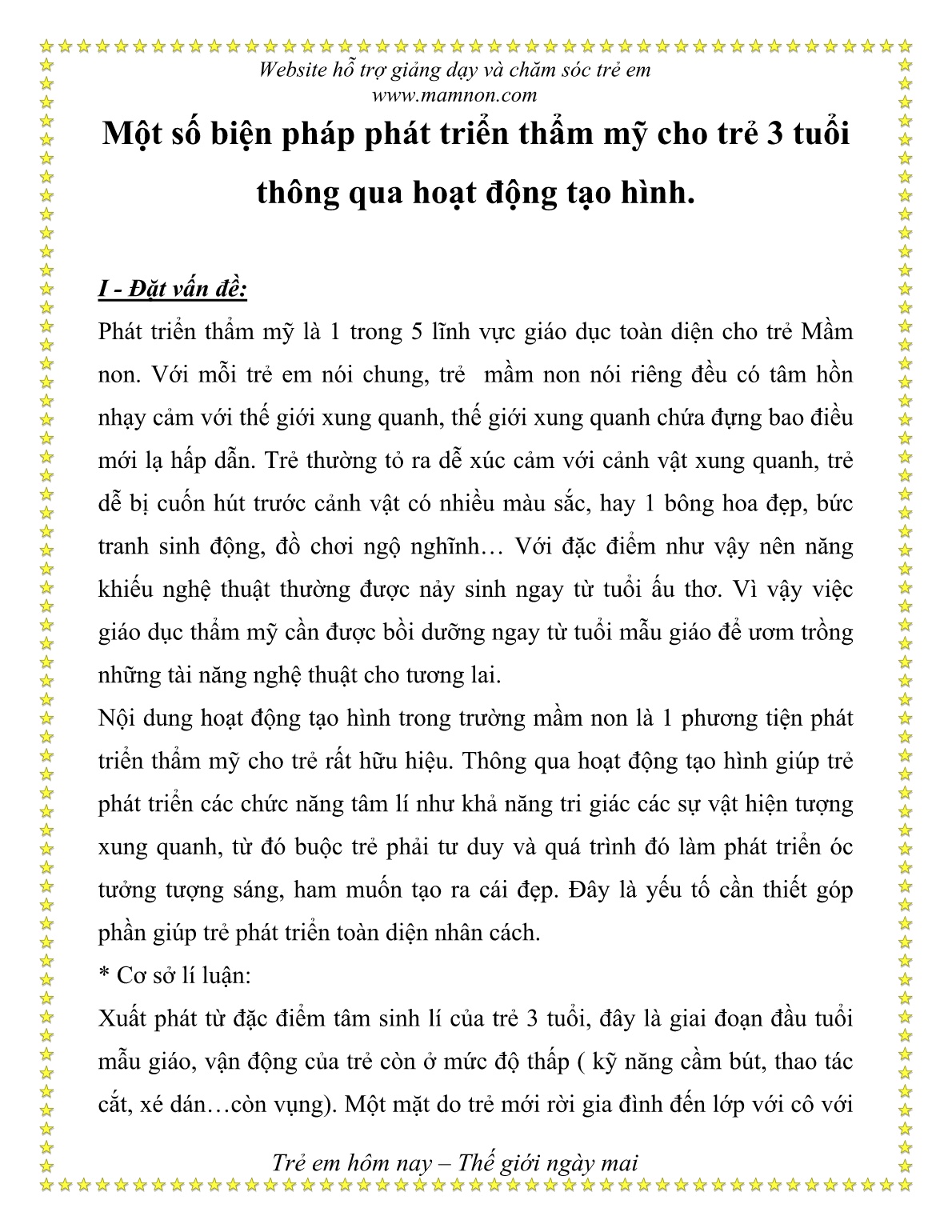 Sáng kiến kinh nghiệm Một số biện pháp phát triển thẩm mỹ cho trẻ 3 tuổi thông qua hoạt động tạo hình trang 1