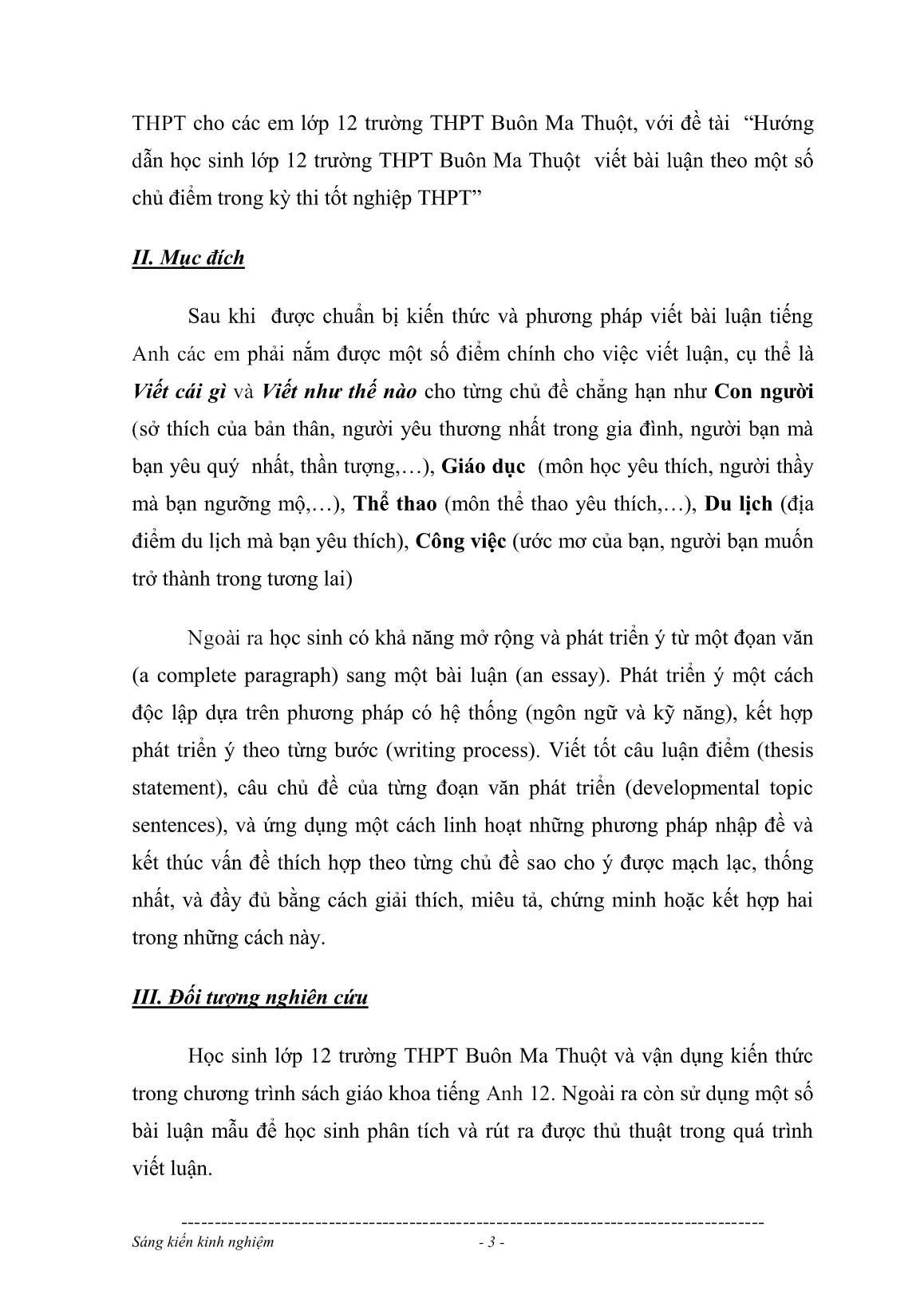 SKKN Làm thế nào để giúp học sinh Lớp 12 viết thành thạo các bài luận để chuẩn bị cho kỳ thi tốt nghiệp trung học phổ thông trang 3