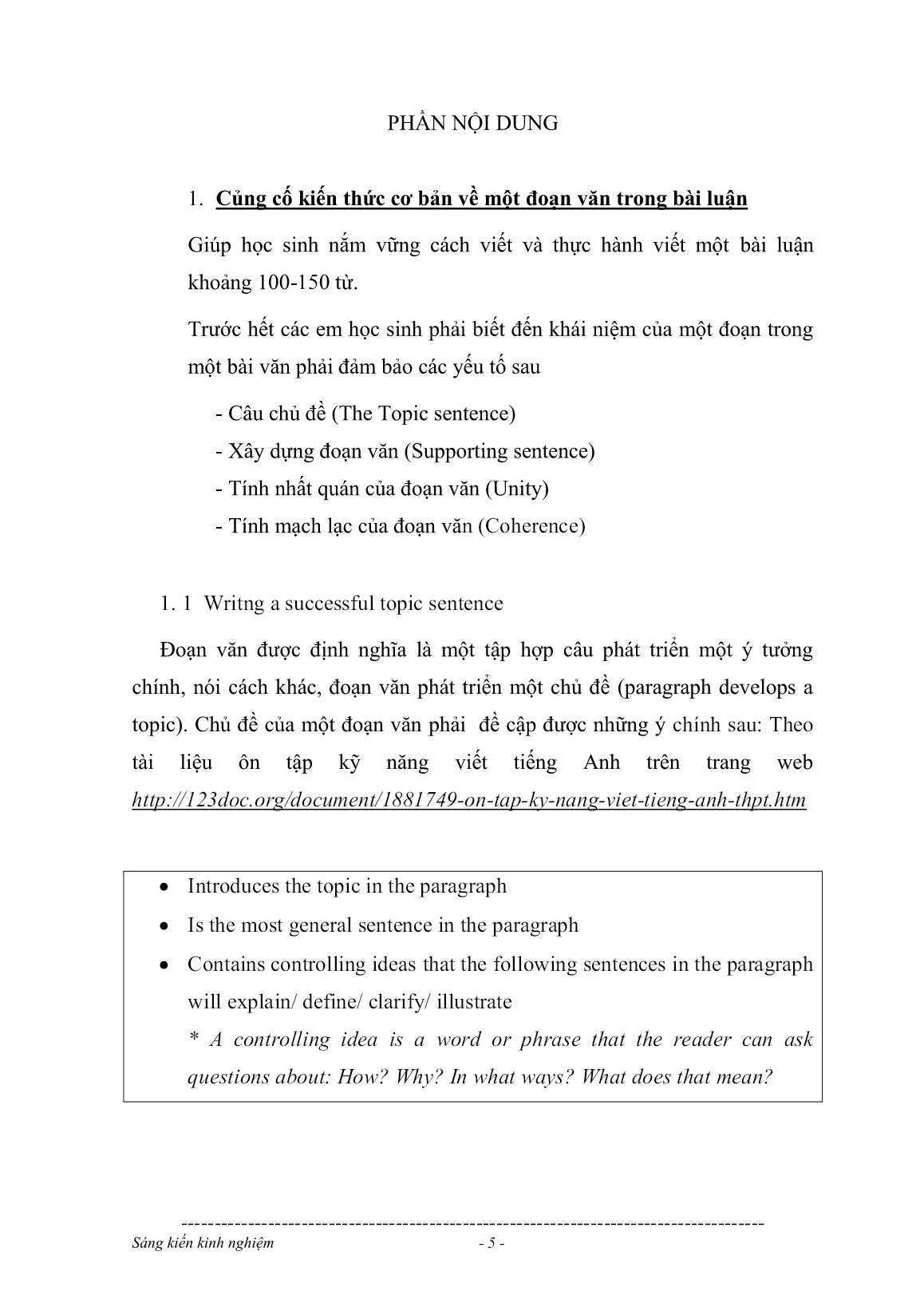 SKKN Làm thế nào để giúp học sinh Lớp 12 viết thành thạo các bài luận để chuẩn bị cho kỳ thi tốt nghiệp trung học phổ thông trang 5