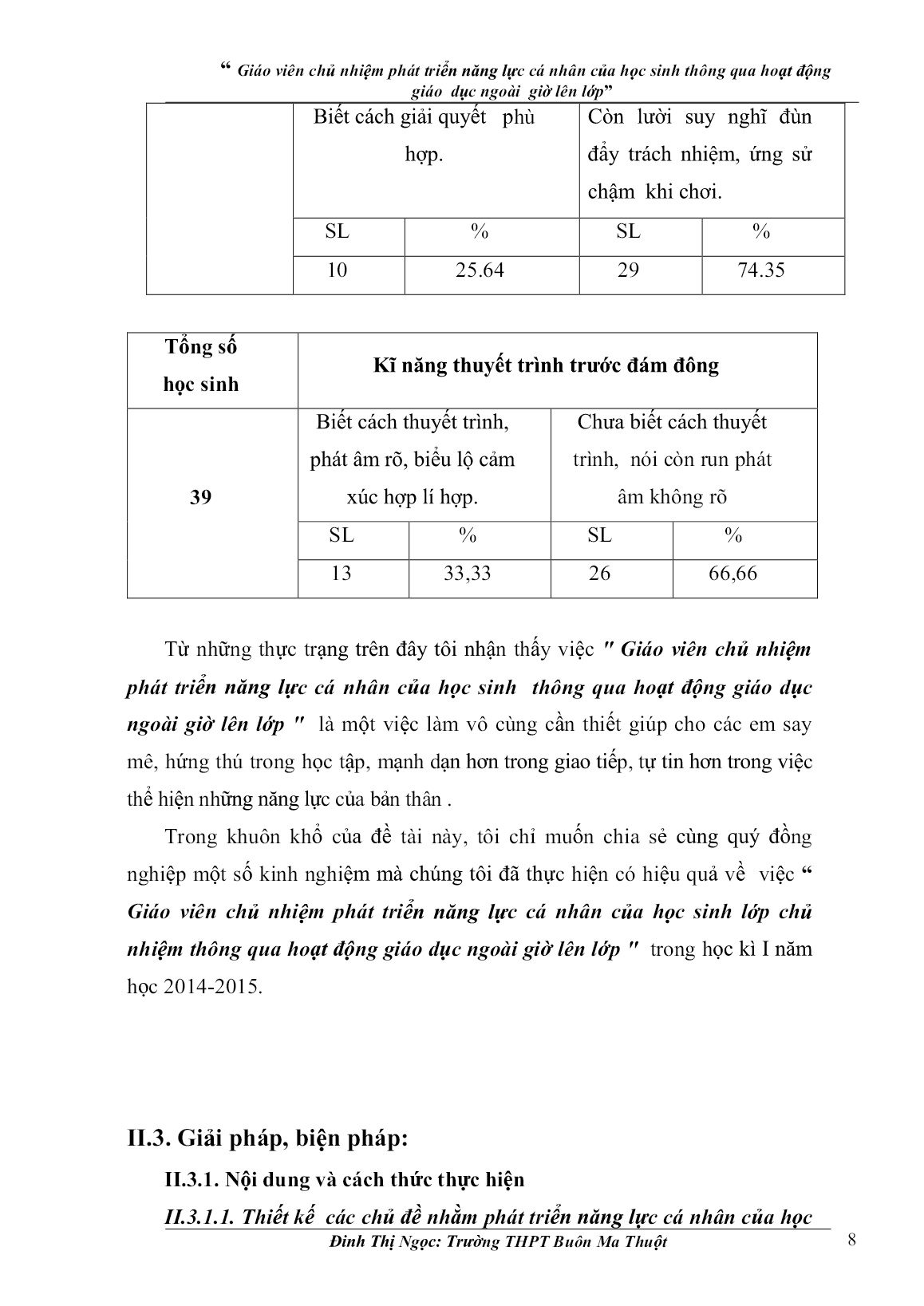 SKKN Giáo viên chủ nhiệm phát triển năng lực cá nhân của học sinh thông qua hoạt động giáo dục ngoài giờ lên lớp trang 8