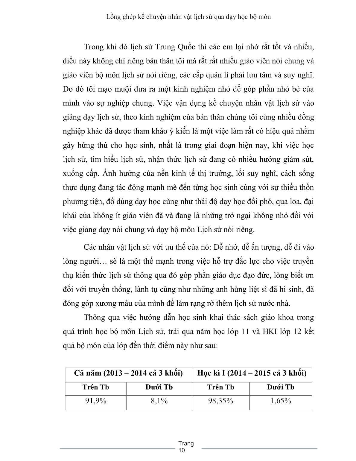 Sáng kiến kinh nghiệm Lồng ghép kể chuyện nhân vật lịch sử qua dạy học bộ môn trang 10