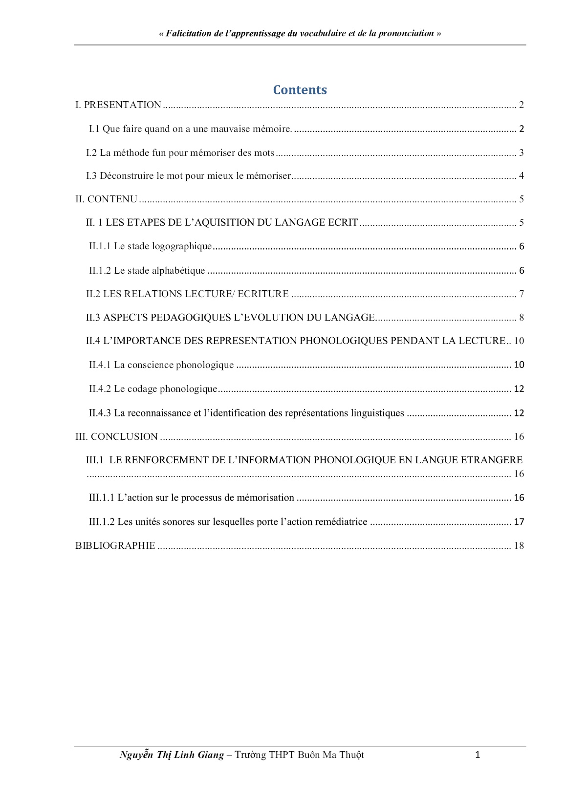 Sáng kiến kinh nghiệm Falicitation de l’apprentissage du vocabulaire et de la prononciation trang 1