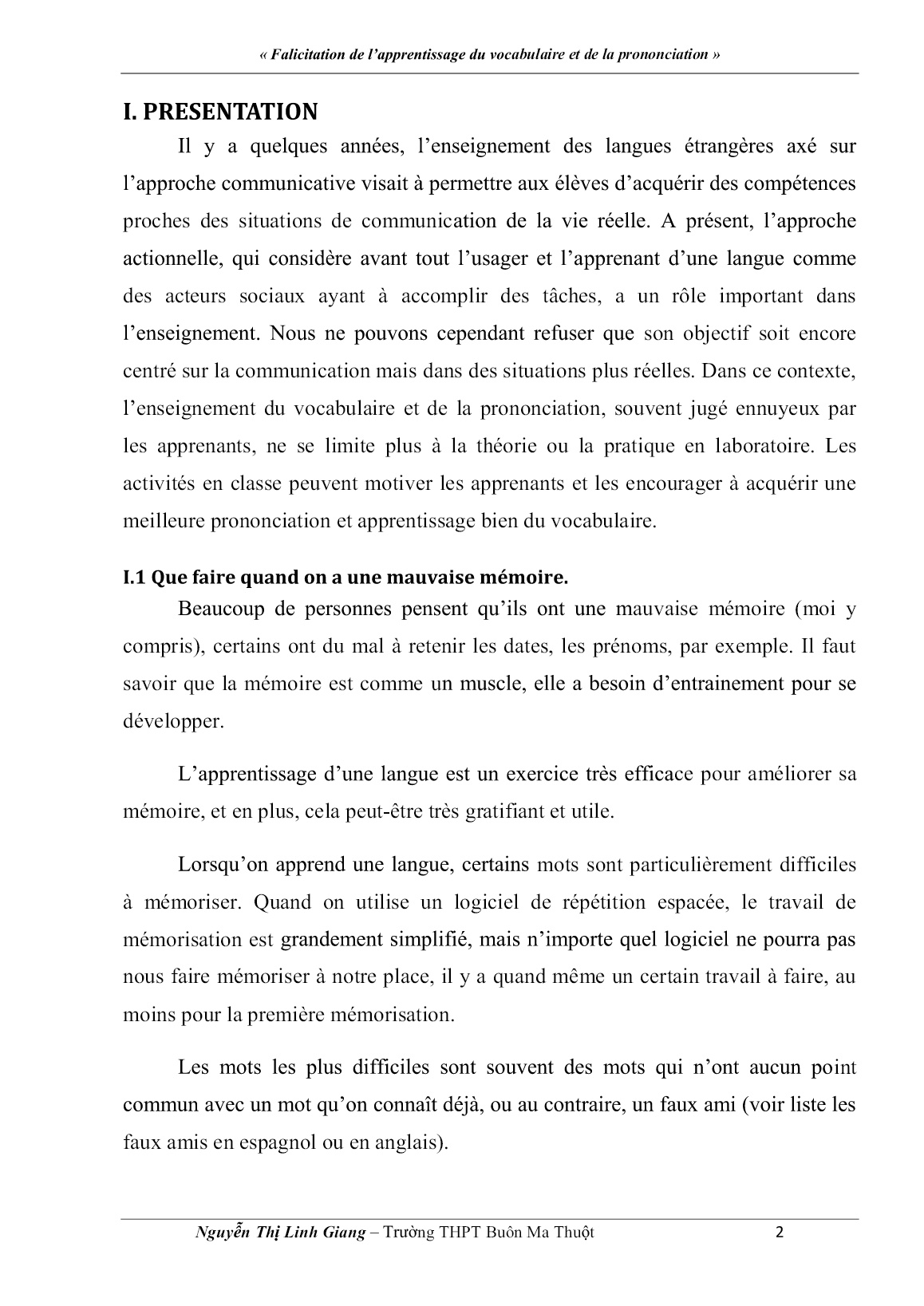 Sáng kiến kinh nghiệm Falicitation de l’apprentissage du vocabulaire et de la prononciation trang 2