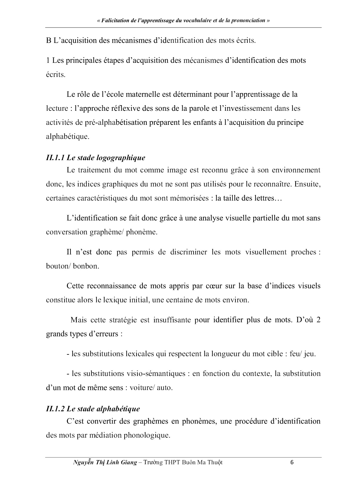 Sáng kiến kinh nghiệm Falicitation de l’apprentissage du vocabulaire et de la prononciation trang 6