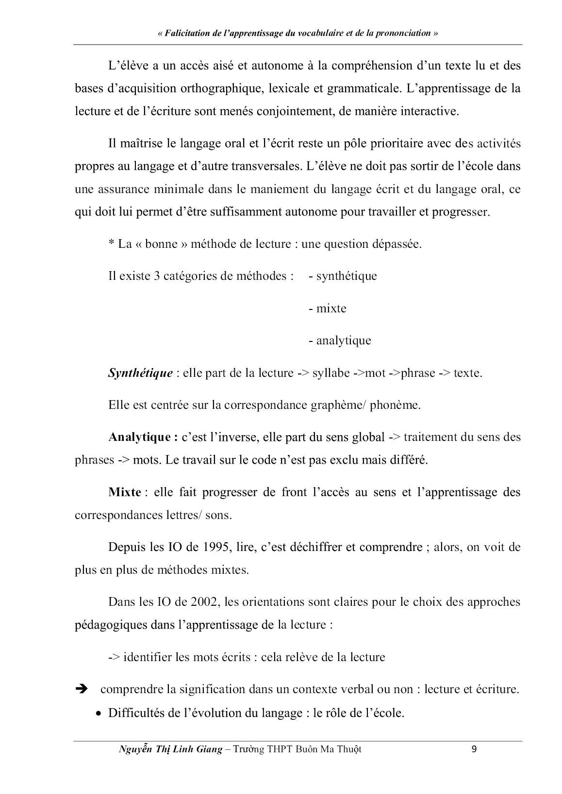 Sáng kiến kinh nghiệm Falicitation de l’apprentissage du vocabulaire et de la prononciation trang 9