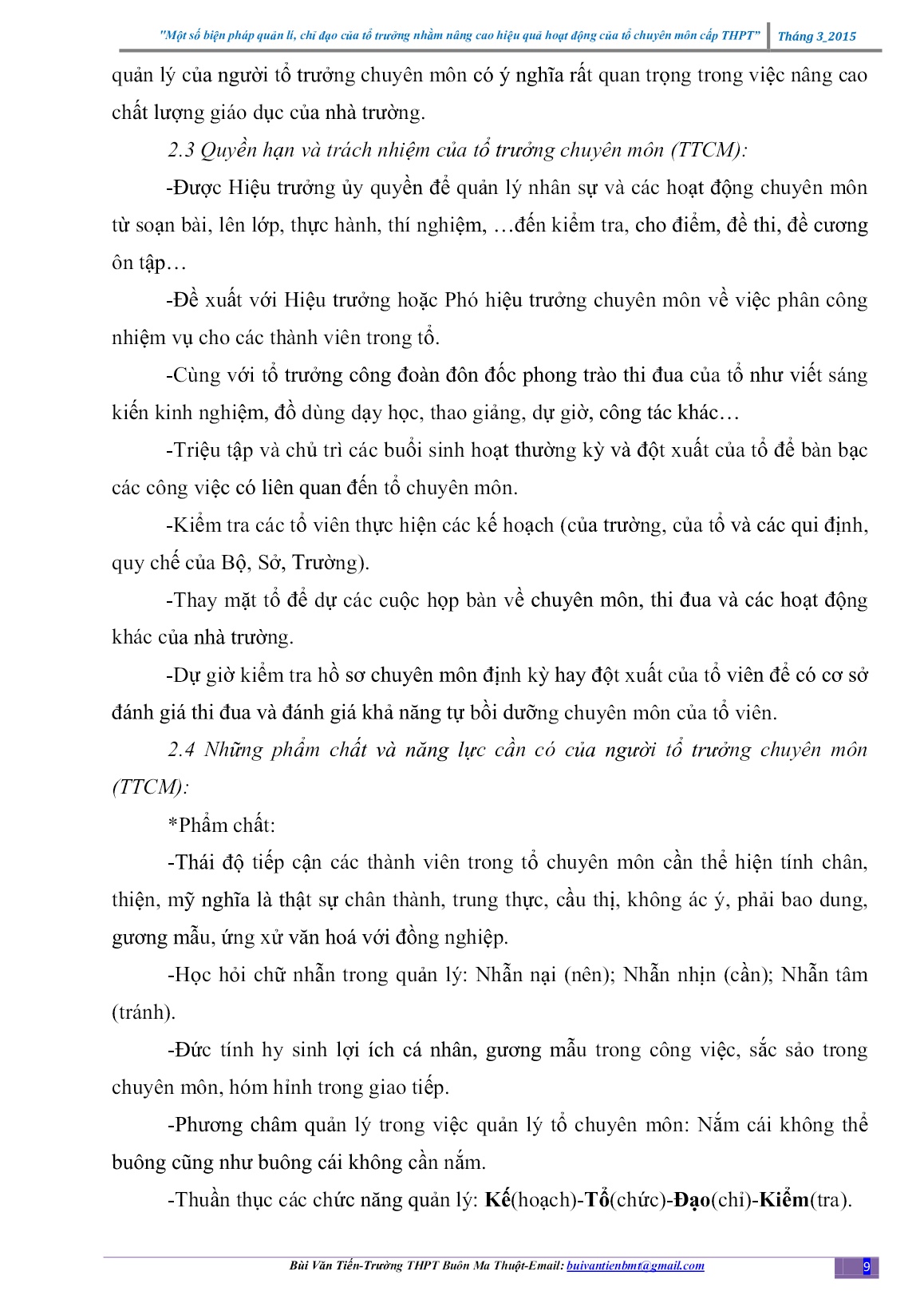 SKKN Một số biện pháp quản lí, chỉ đạo của tổ trưởng nhằm nâng cao hiệu quả hoạt động của tổ chuyên môn cấp THPT trang 9