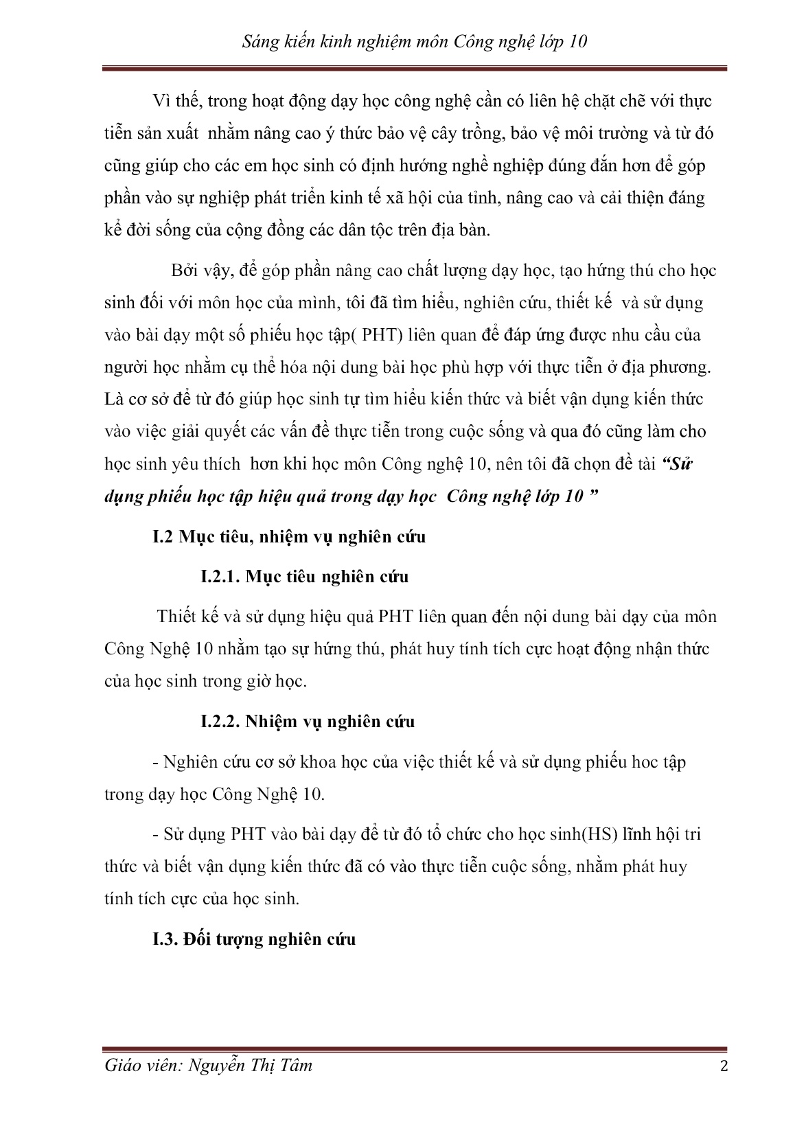 Sáng kiến kinh nghiệm Sử dụng phiếu học tập hiệu quả trong dạy học Công nghệ Lớp 10 trang 2