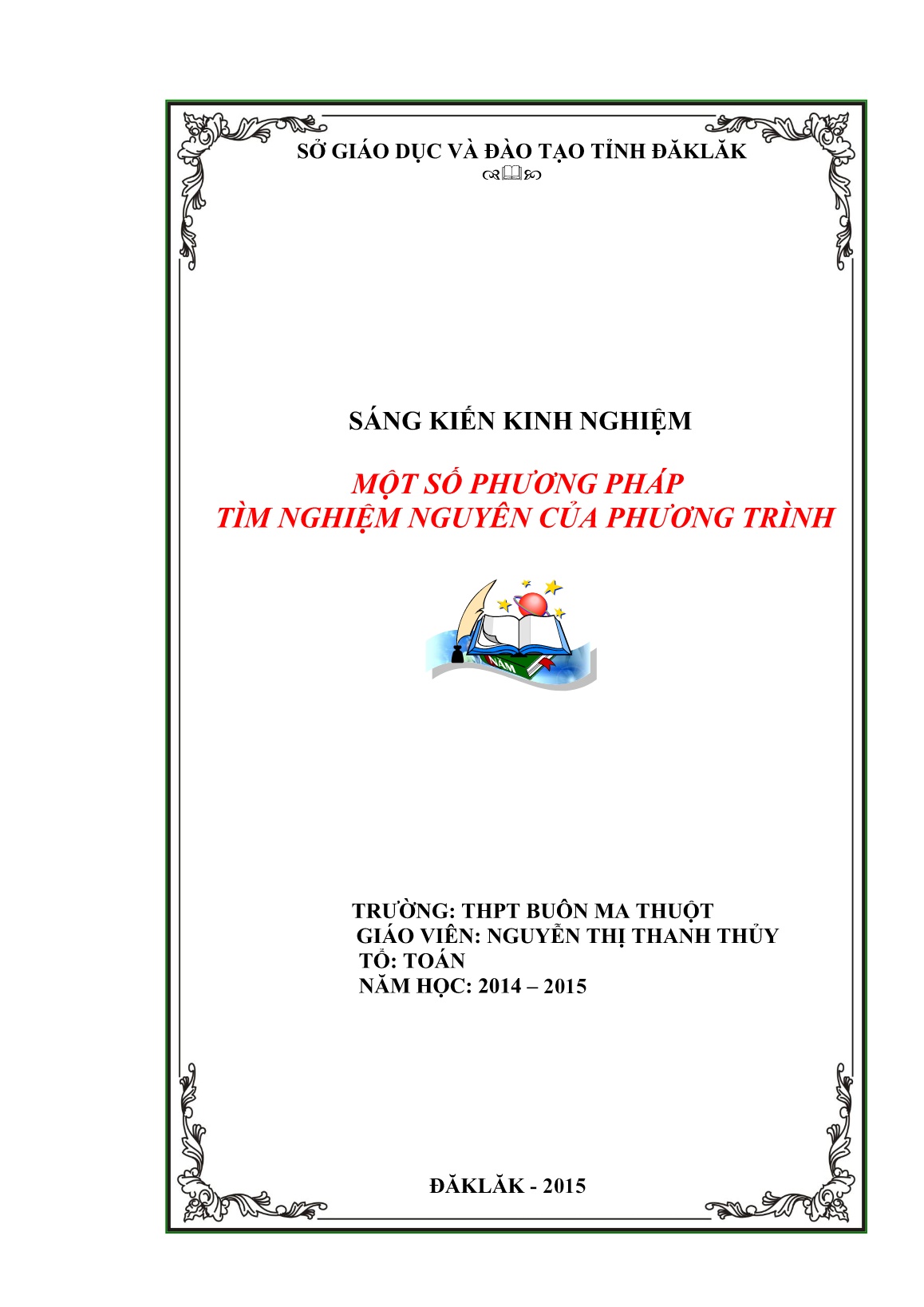 Sáng kiến kinh nghiệm Một số phương pháp tìm nghiệm nguyên của phương trình trang 1