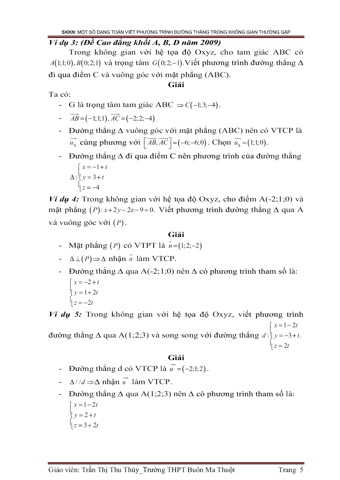 Sáng kiến kinh nghiệm Một số dạng toán viết phương trình đường thẳng trong không gian thường gặp trang 5
