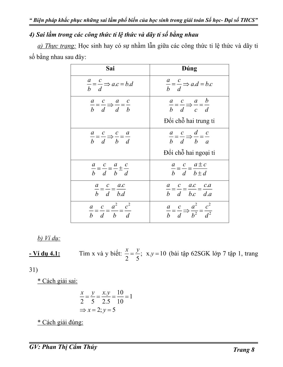 Sáng kiến kinh nghiệm Biện pháp khắc phục những sai lầm phổ biến của học sinh trong giải toán Số học - Đại số THCS trang 8