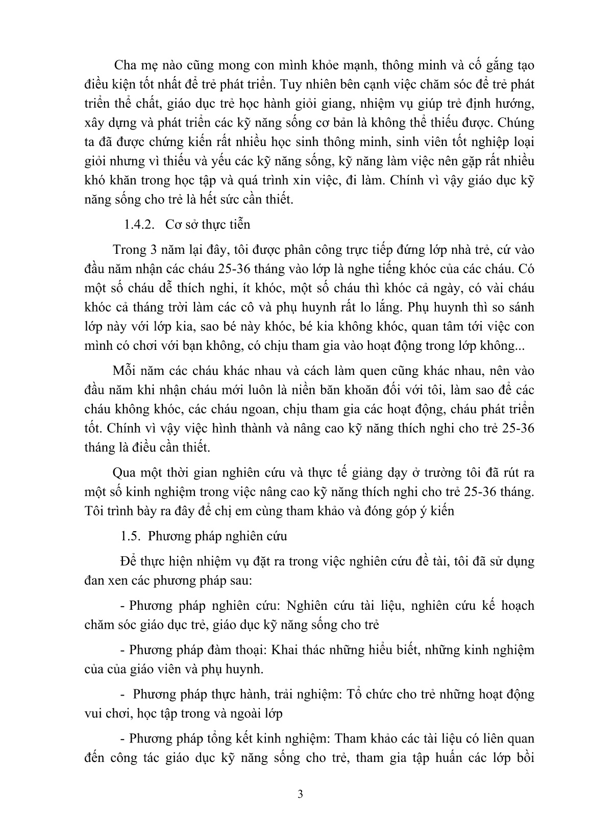 SKKN Một số giải pháp giúp trẻ 25-36 tháng nâng cao kỹ năng thích nghi với môi trường lớp mầm non tại Trường Mầm non Phường 3, TP Vũng Tàu trang 3