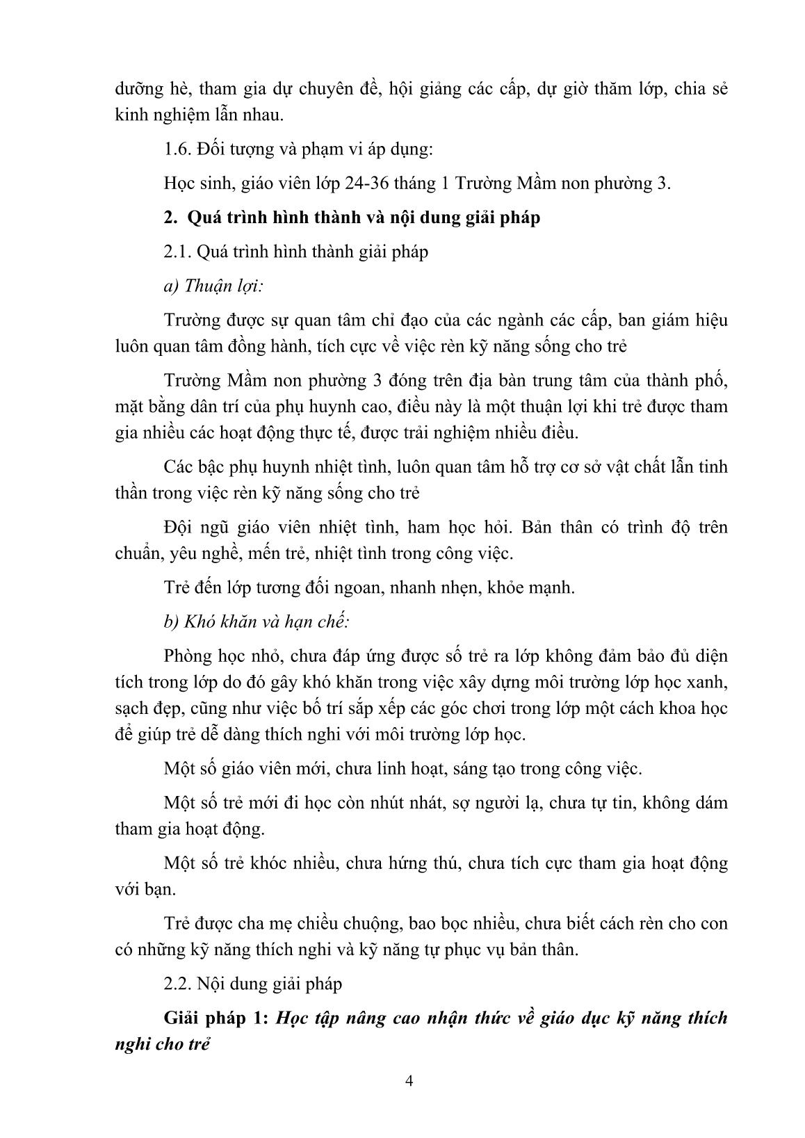 SKKN Một số giải pháp giúp trẻ 25-36 tháng nâng cao kỹ năng thích nghi với môi trường lớp mầm non tại Trường Mầm non Phường 3, TP Vũng Tàu trang 4