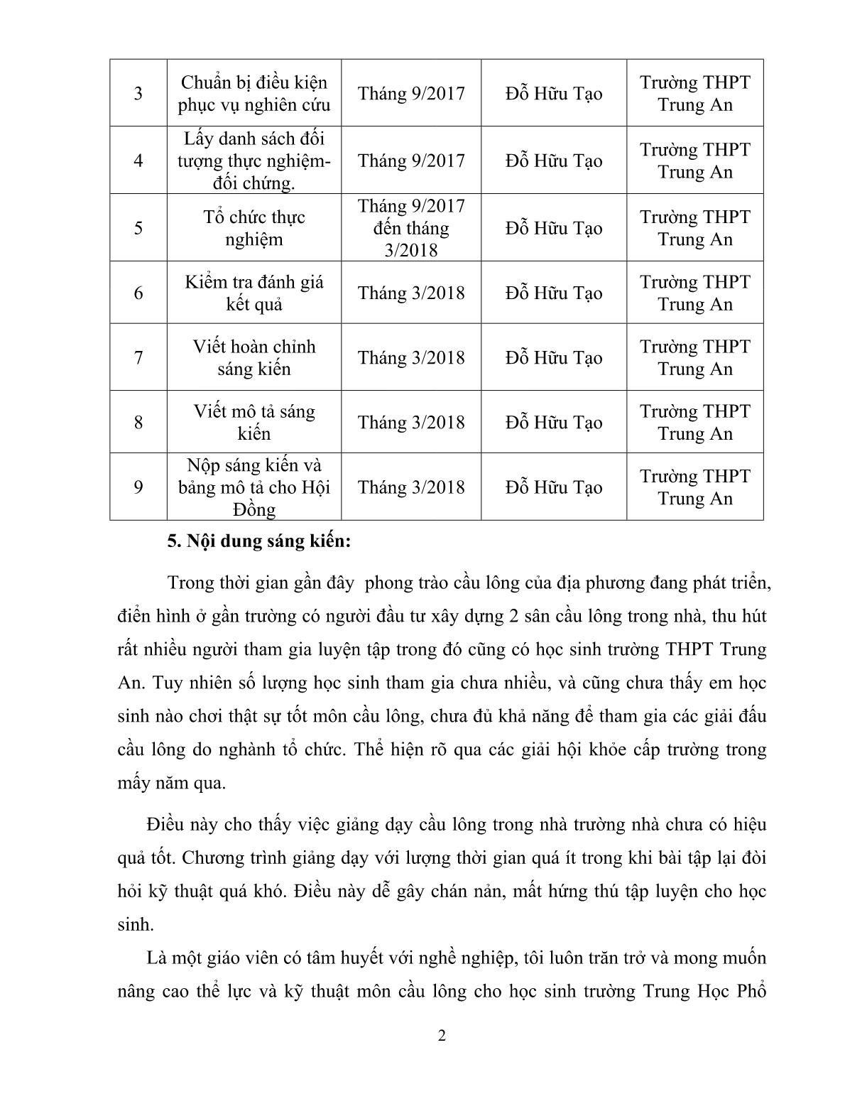 Mô tả Sáng kiến Nghiên cứu lựa chọn ứng dụng một số bài tập nhằm phát triển thể lực và kỹ thuật môn cầu lông cho học sinh lớp 12 THPT Trung An trang 2