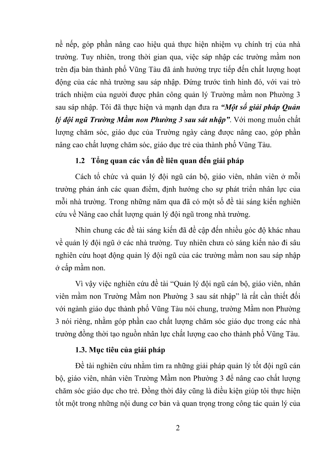 Sáng kiến kinh nghiệm Một số giải pháp Quản lý đội ngũ Trường Mầm non Phường 3 sau sát nhập trang 2