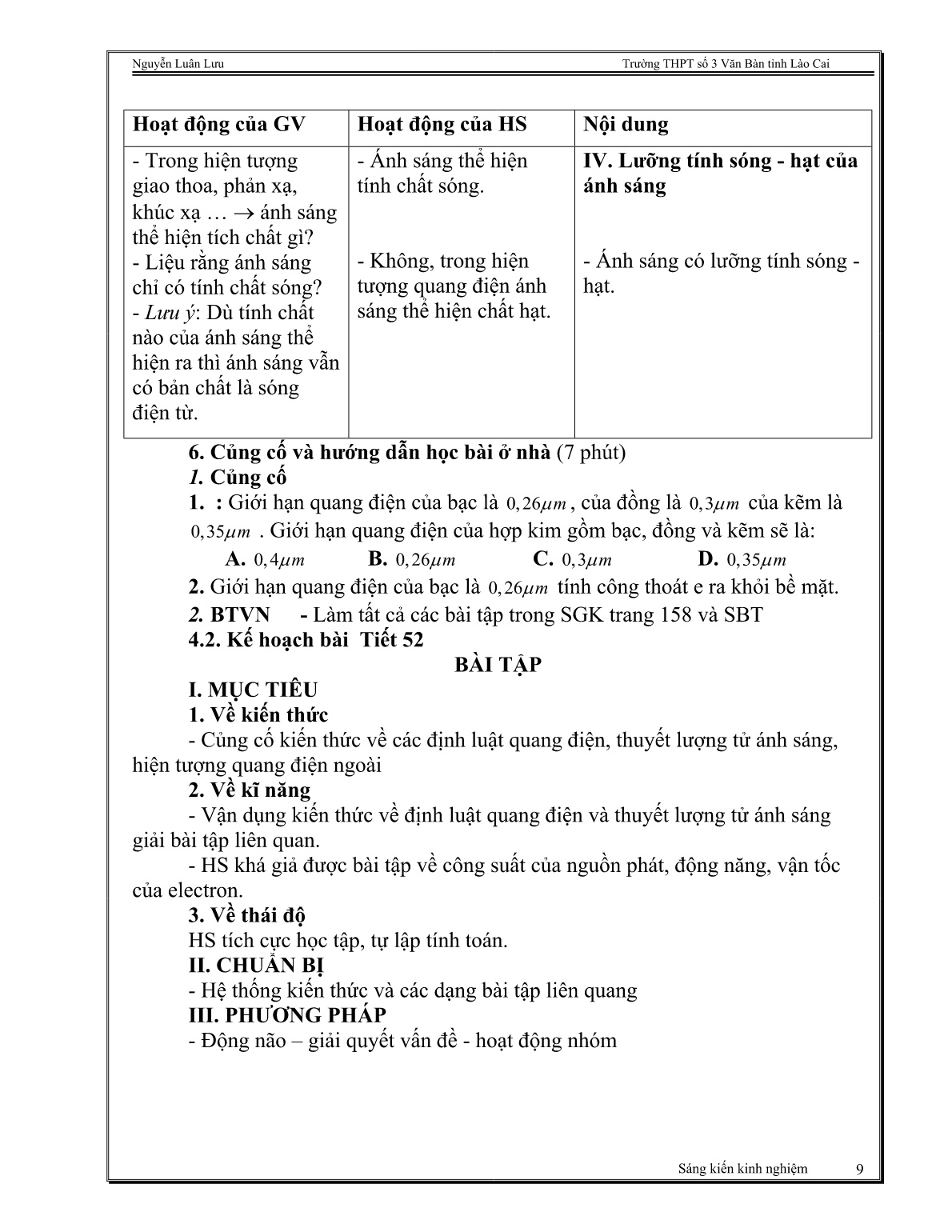 Sáng kiến kinh nghiệm Phân dạng và hướng dẫn học sinh phương pháp giải bài tập phần các định luật quang điện trang 9 Sáng kiến kinh nghiệm Phân dạng và hướng dẫn học sinh phương pháp giải bài tập phần các định luật quang điện trang 9