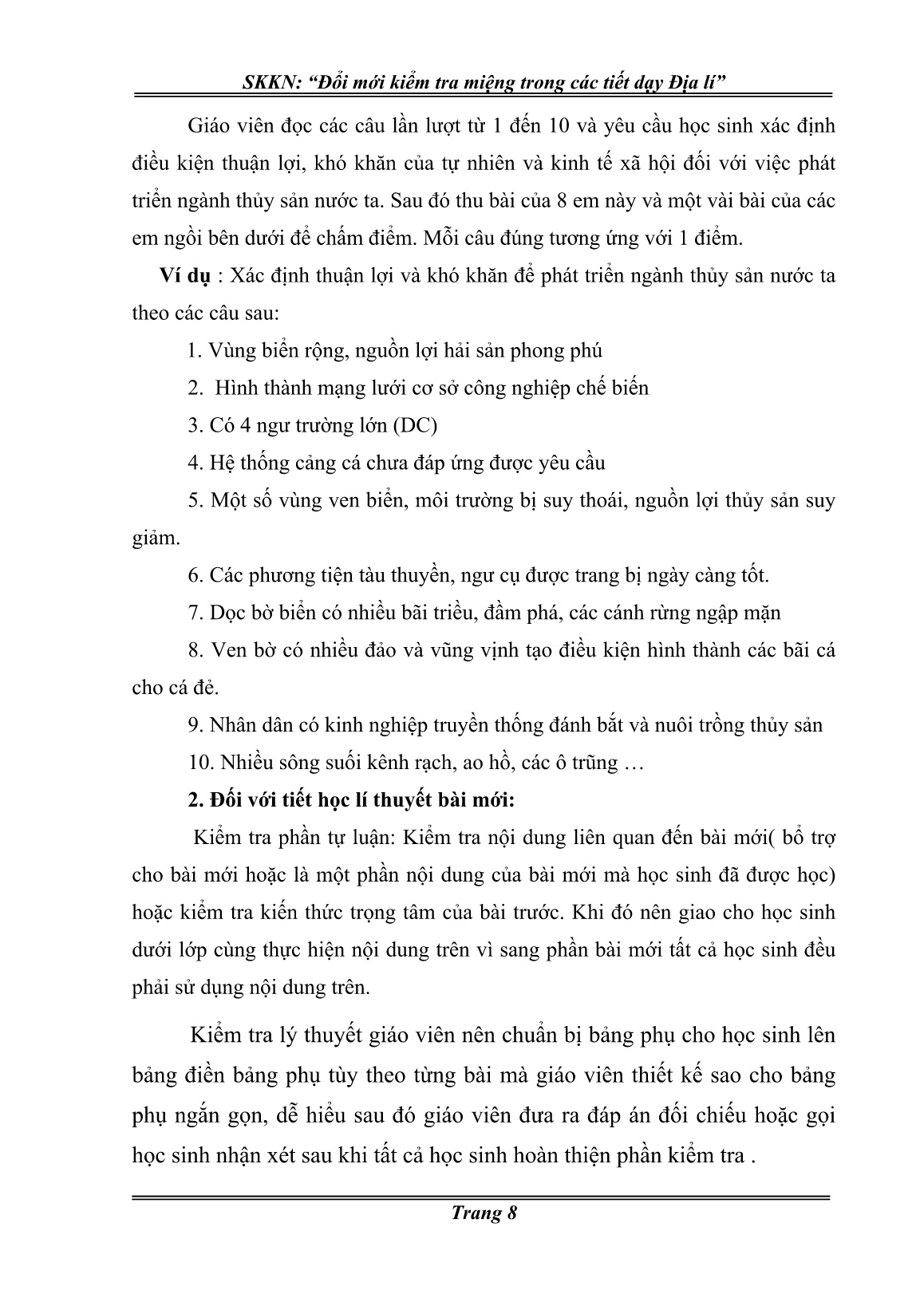 Sáng kiến kinh nghiệm Đổi mới cách kiểm tra miệng trong các tiết dạy môn Địa lí trang 8 Sáng kiến kinh nghiệm Đổi mới cách kiểm tra miệng trong các tiết dạy môn Địa lí trang 8