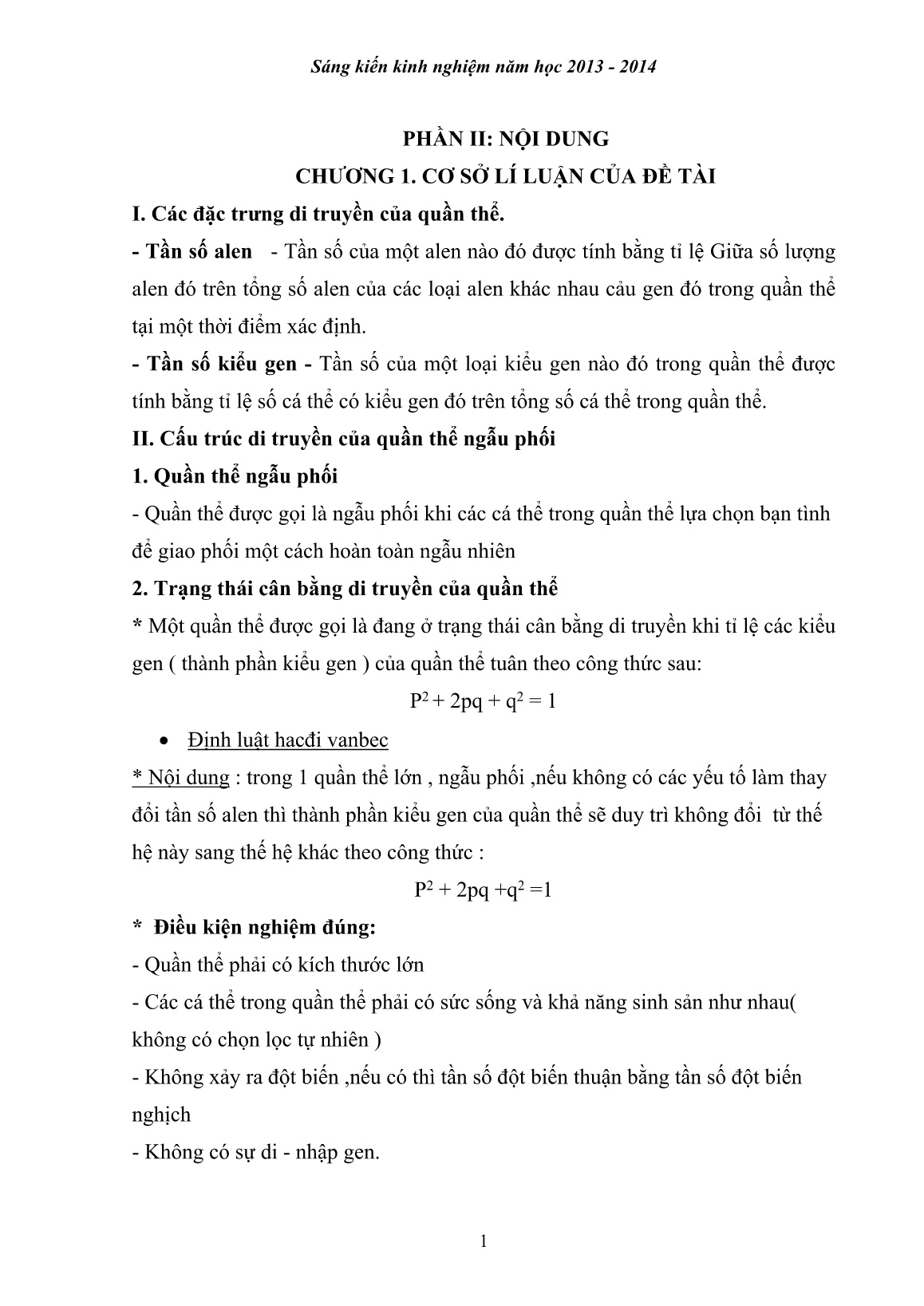 Sáng kiến kinh nghiệm Kinh nghiệm về phương pháp giải bài tập phần di truyền quần thể để khắc sâu nội dung lí thuyết trang 4 Sáng kiến kinh nghiệm Kinh nghiệm về phương pháp giải bài tập phần di truyền quần thể để khắc sâu nội dung lí thuyết trang 4
