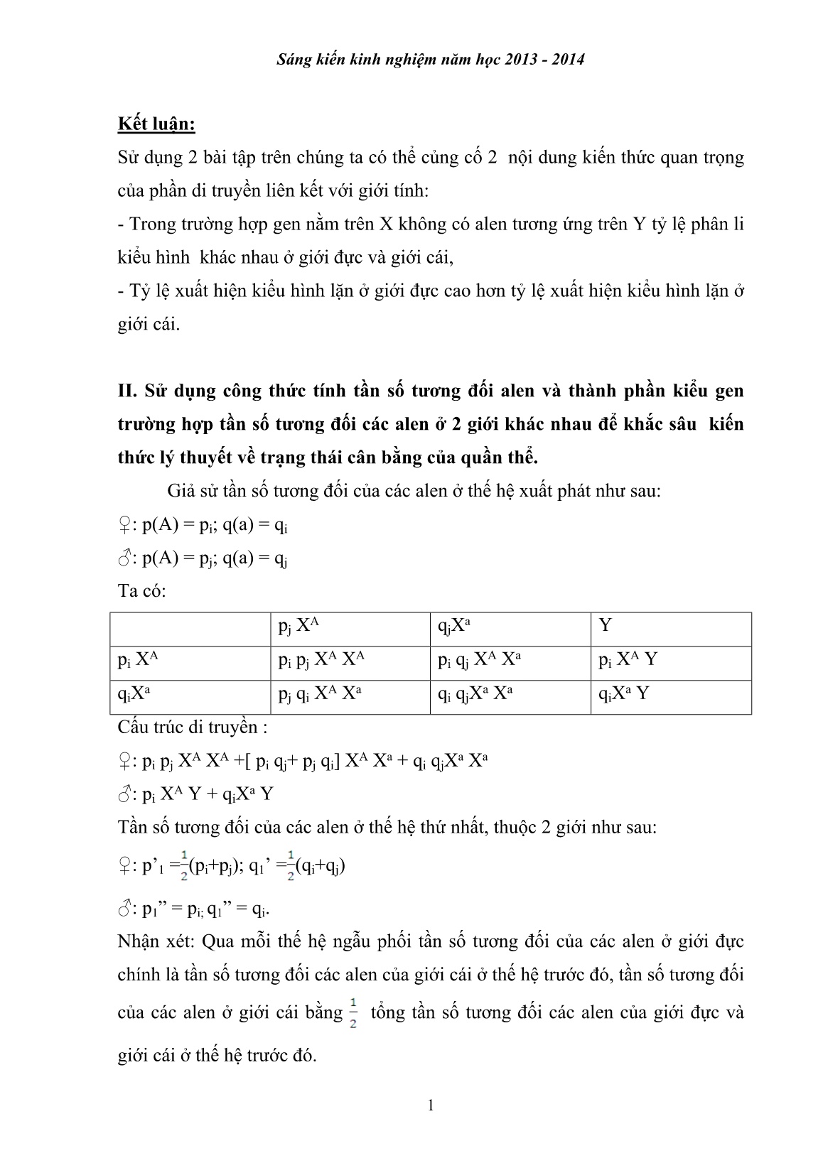 Sáng kiến kinh nghiệm Kinh nghiệm về phương pháp giải bài tập phần di truyền quần thể để khắc sâu nội dung lí thuyết trang 9 Sáng kiến kinh nghiệm Kinh nghiệm về phương pháp giải bài tập phần di truyền quần thể để khắc sâu nội dung lí thuyết trang 9