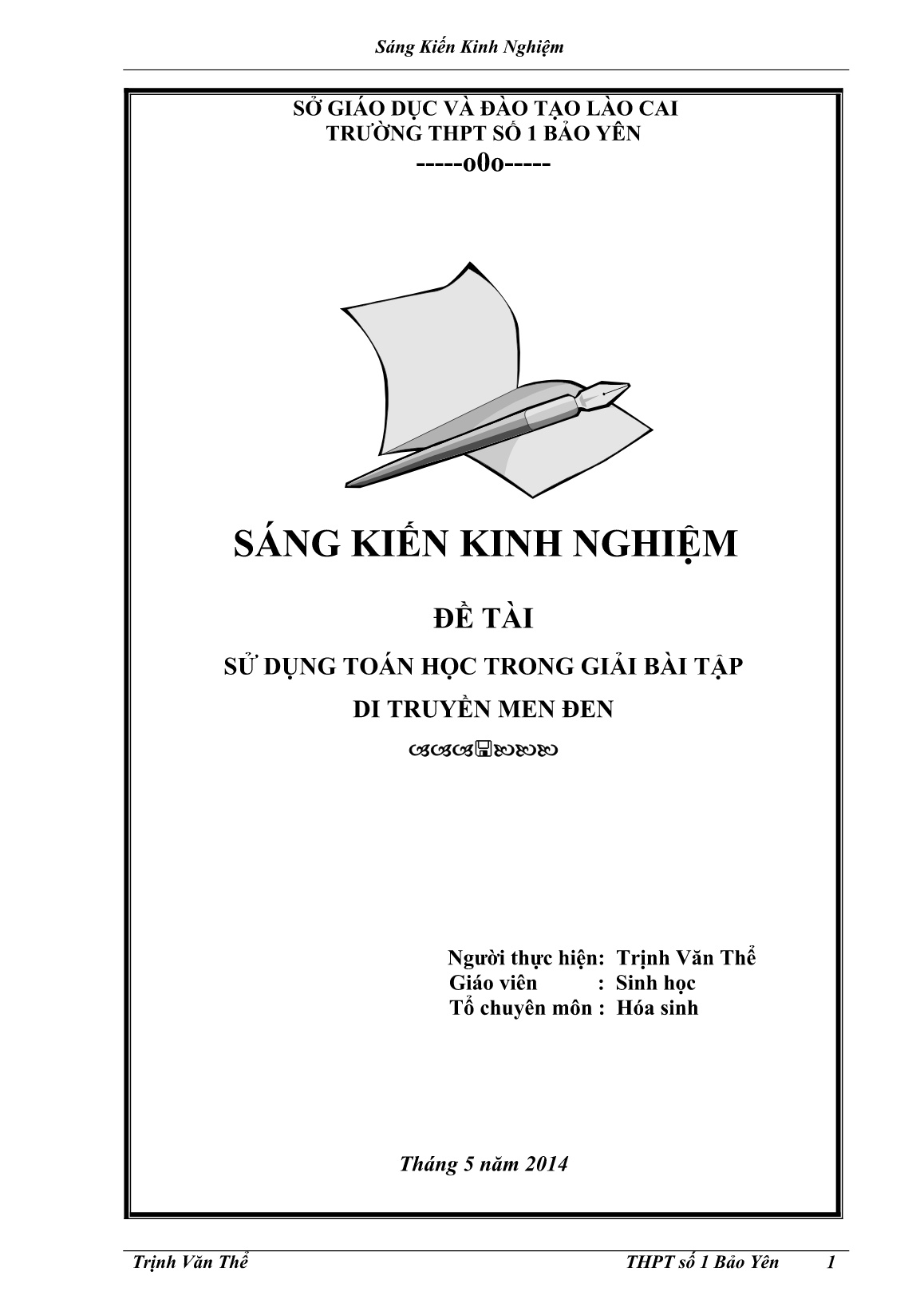 Sáng kiến kinh nghiệm Sử dụng toán học trong giải bài tập di truyền men đen trang 1 Sáng kiến kinh nghiệm Sử dụng toán học trong giải bài tập di truyền men đen trang 1